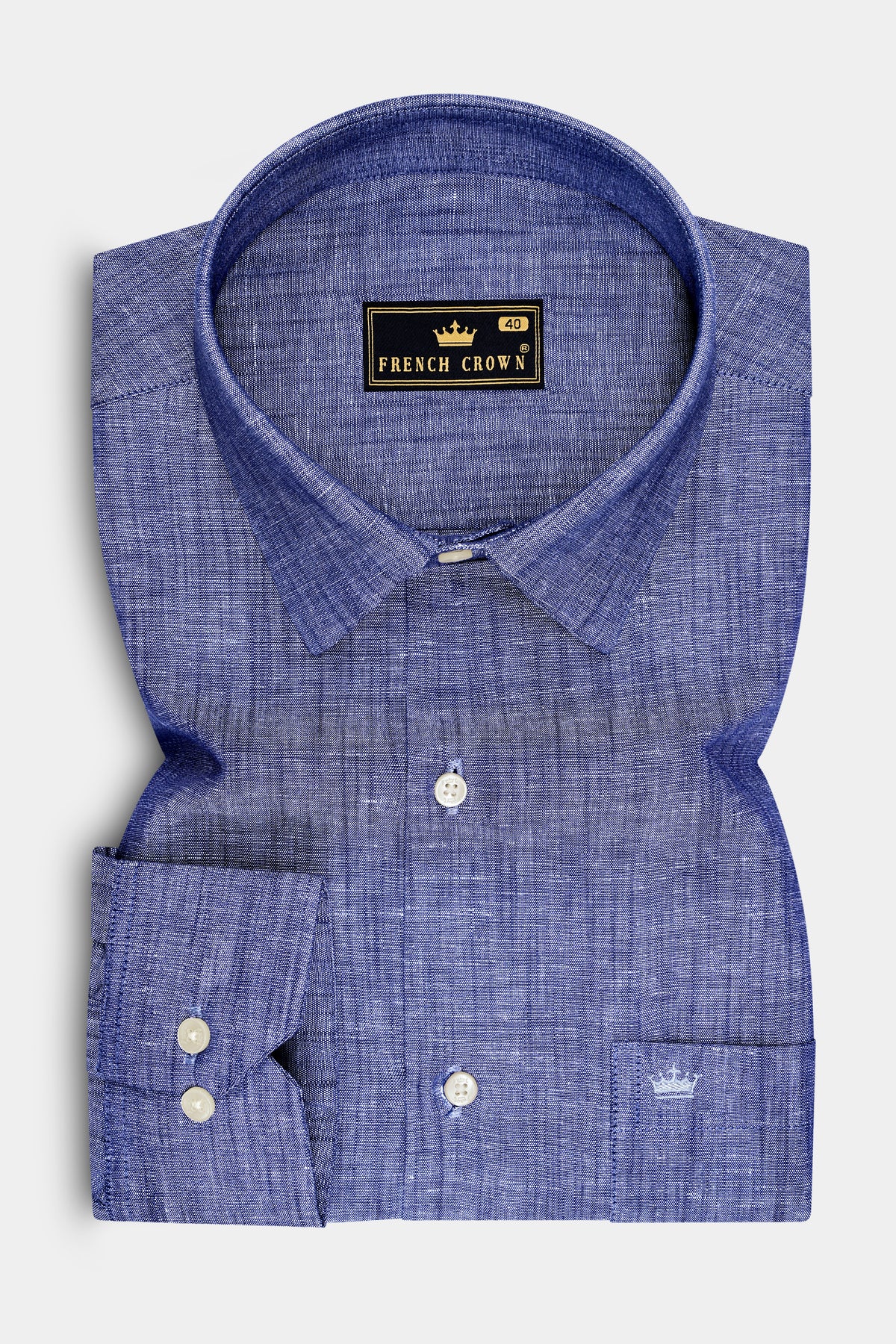 Aurelius-Fiord Blue Chambray Texture Luxurious Linen Semi Formal Shirt
