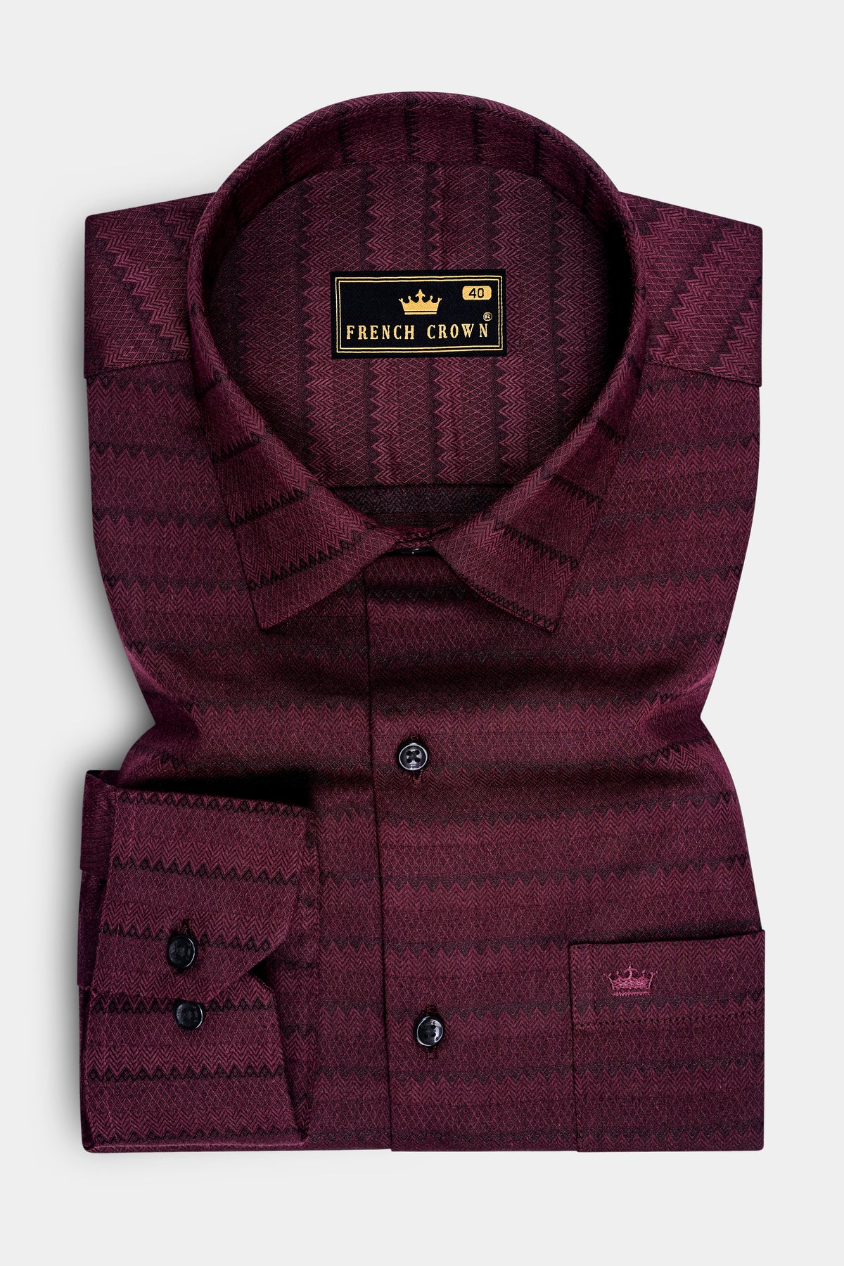 Kairo-Zambezi Maroon Jacquard Zigzag Textured Premium Cotton Dress Shirt