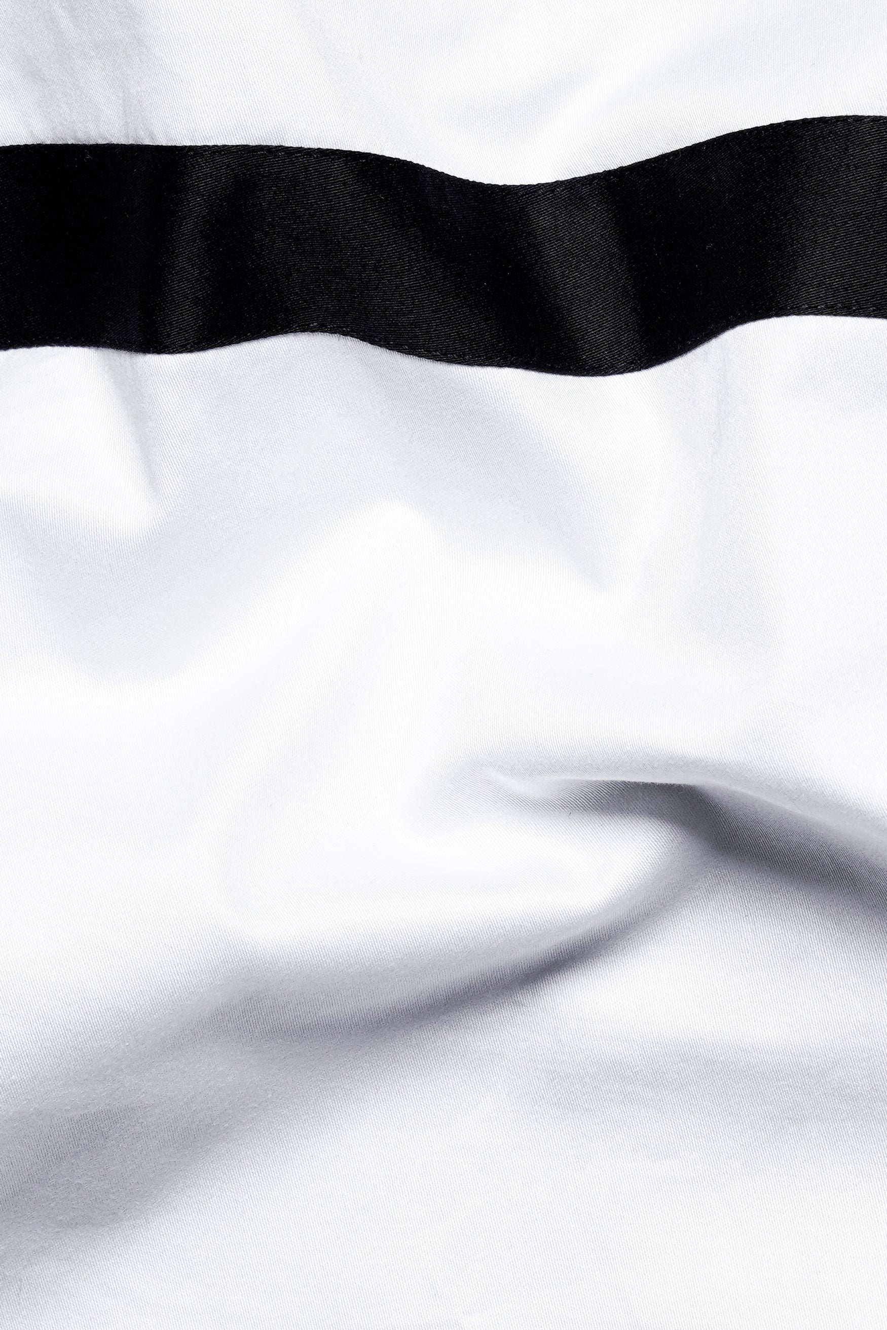 Bright White Subtle Sheen with Jade Black Chest Patch Patterned Super Soft Giza Cotton Shirt