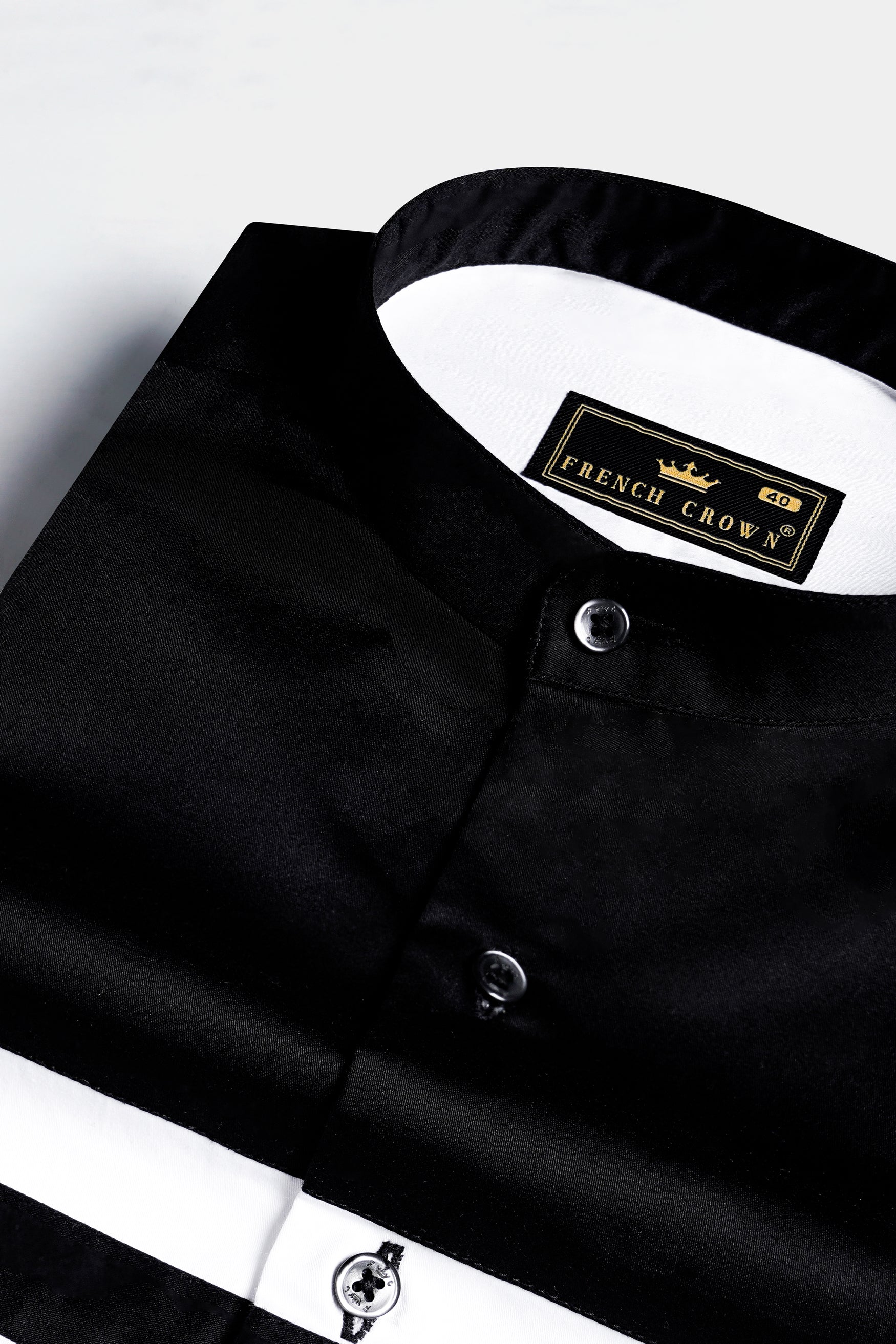 Bright White Subtle Sheen with Jade Black Chest Patch Patterned Super Soft Giza Cotton Shirt