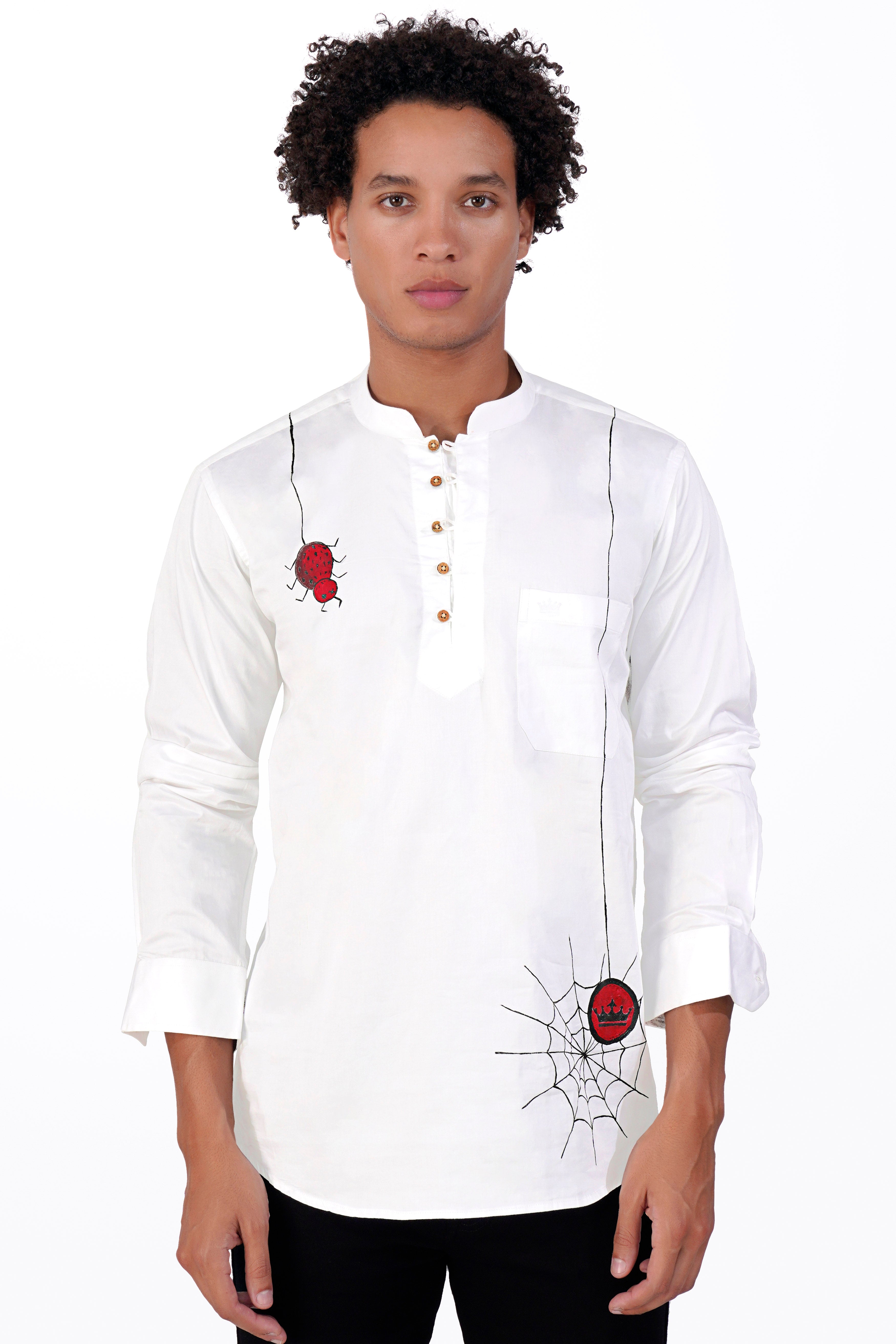 Bright White Spider Web Hand Painted Super Soft Premium Cotton Designer Kurta Shirt 2670-KS-ART01-38, 2670-KS-ART01-H-38, 2670-KS-ART01-39, 2670-KS-ART01-H-39, 2670-KS-ART01-40, 2670-KS-ART01-H-40, 2670-KS-ART01-42, 2670-KS-ART01-H-42, 2670-KS-ART01-44, 2670-KS-ART01-H-44, 2670-KS-ART01-46, 2670-KS-ART01-H-46, 2670-KS-ART01-48, 2670-KS-ART01-H-48, 2670-KS-ART01-50, 2670-KS-ART01-H-50, 2670-KS-ART01-52, 2670-KS-ART01-H-52