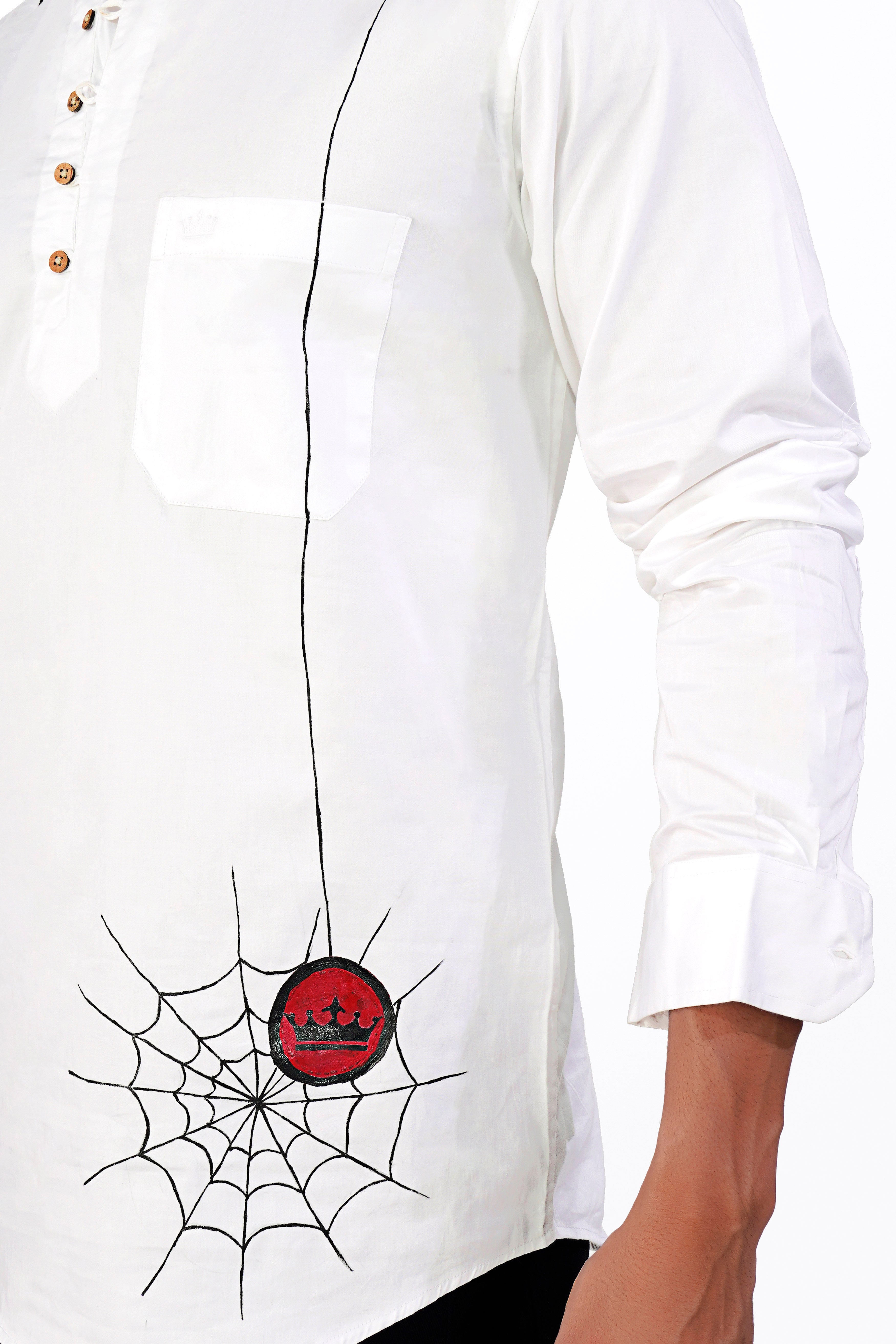 Bright White Spider Web Hand Painted Super Soft Premium Cotton Designer Kurta Shirt 2670-KS-ART01-38, 2670-KS-ART01-H-38, 2670-KS-ART01-39, 2670-KS-ART01-H-39, 2670-KS-ART01-40, 2670-KS-ART01-H-40, 2670-KS-ART01-42, 2670-KS-ART01-H-42, 2670-KS-ART01-44, 2670-KS-ART01-H-44, 2670-KS-ART01-46, 2670-KS-ART01-H-46, 2670-KS-ART01-48, 2670-KS-ART01-H-48, 2670-KS-ART01-50, 2670-KS-ART01-H-50, 2670-KS-ART01-52, 2670-KS-ART01-H-52