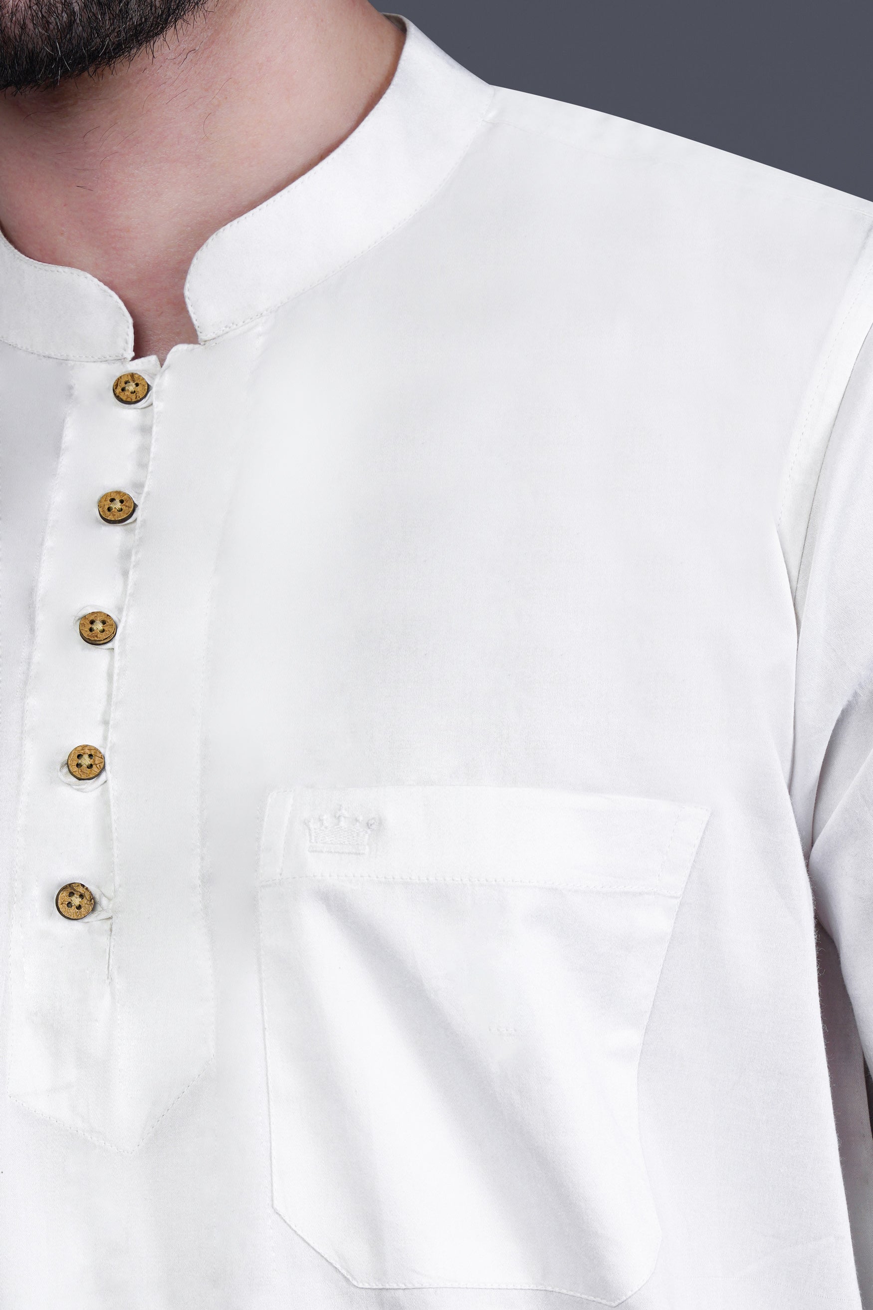 Bright White Maha Mrityunjaya Mantra Embroidered Subtle Sheen Super Soft Premium Cotton Designer Kurta Shirt