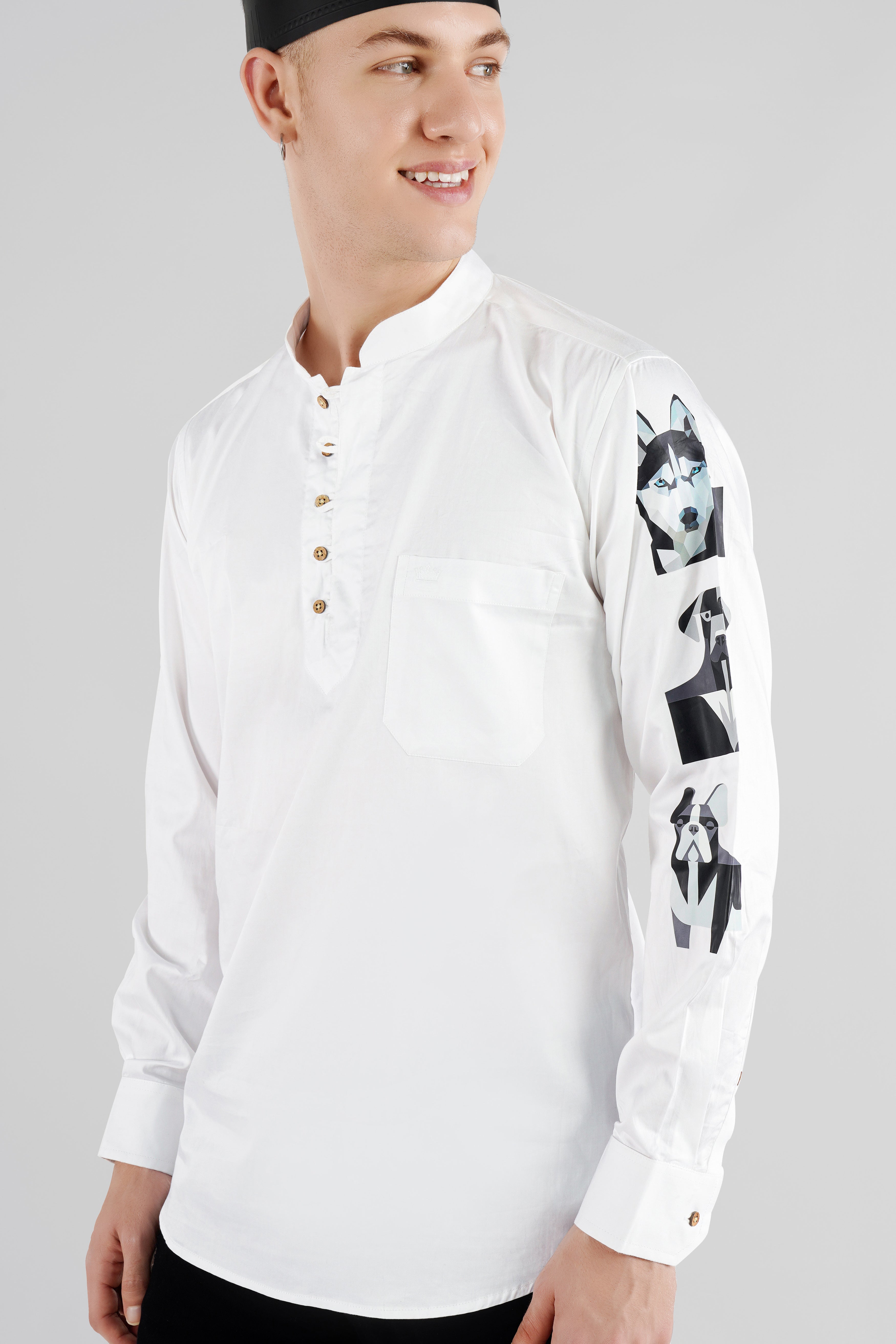 Bright White Dogs Printed Super Soft Premium Cotton Designer Kurta Shirt