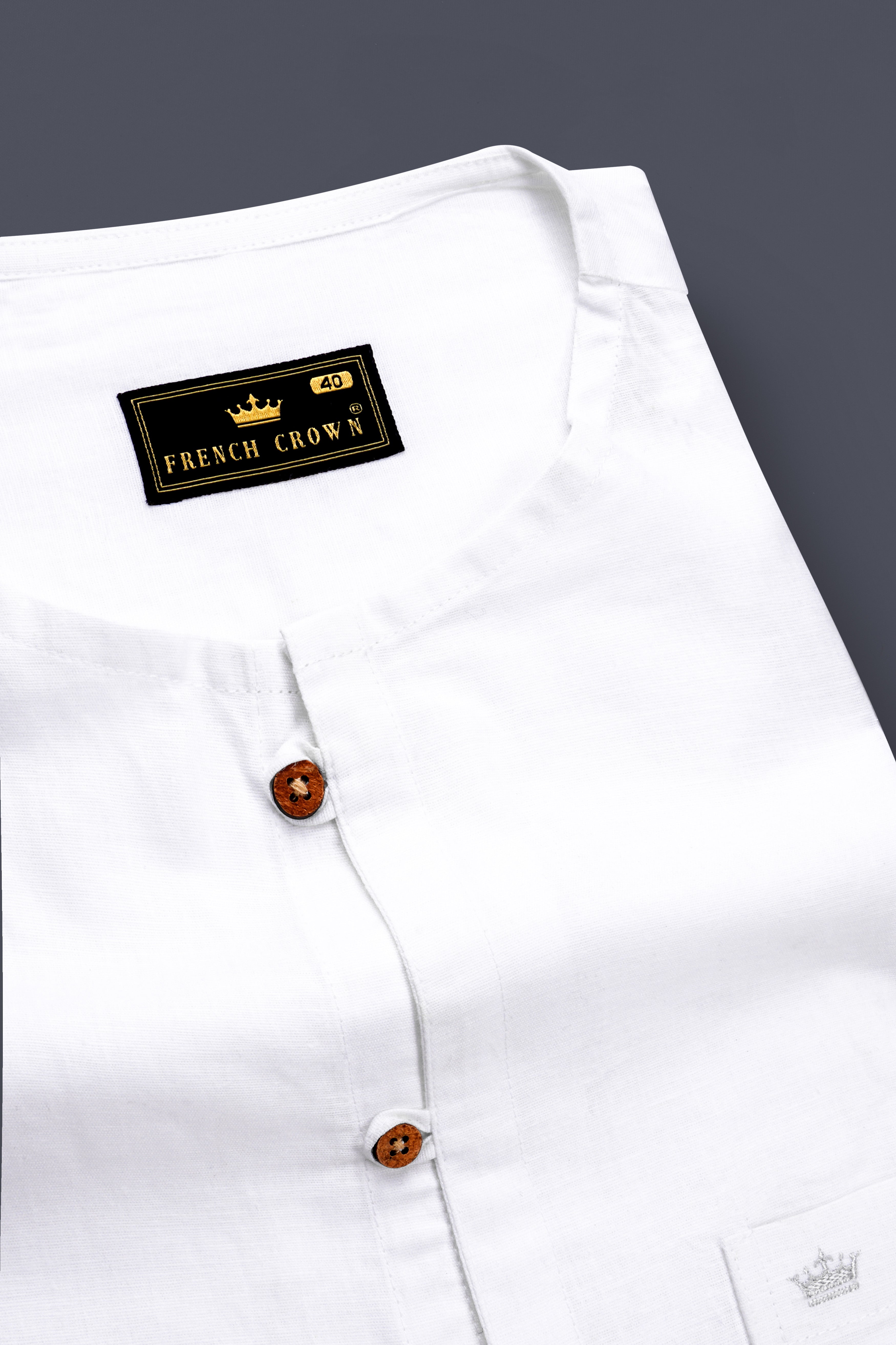 Bright White Collarless Luxurious Linen Shirt