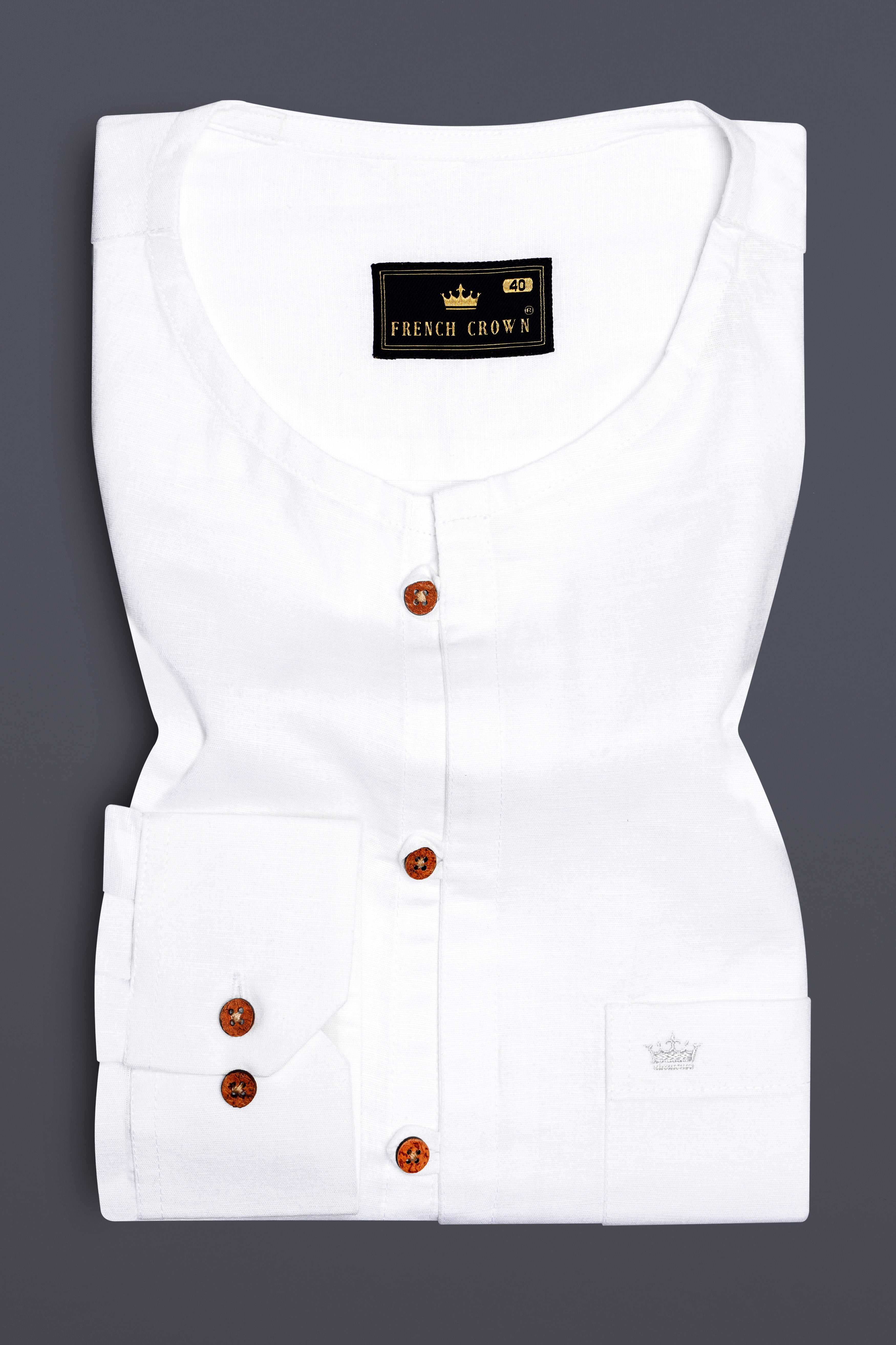 Bright White Collarless Luxurious Linen Shirt