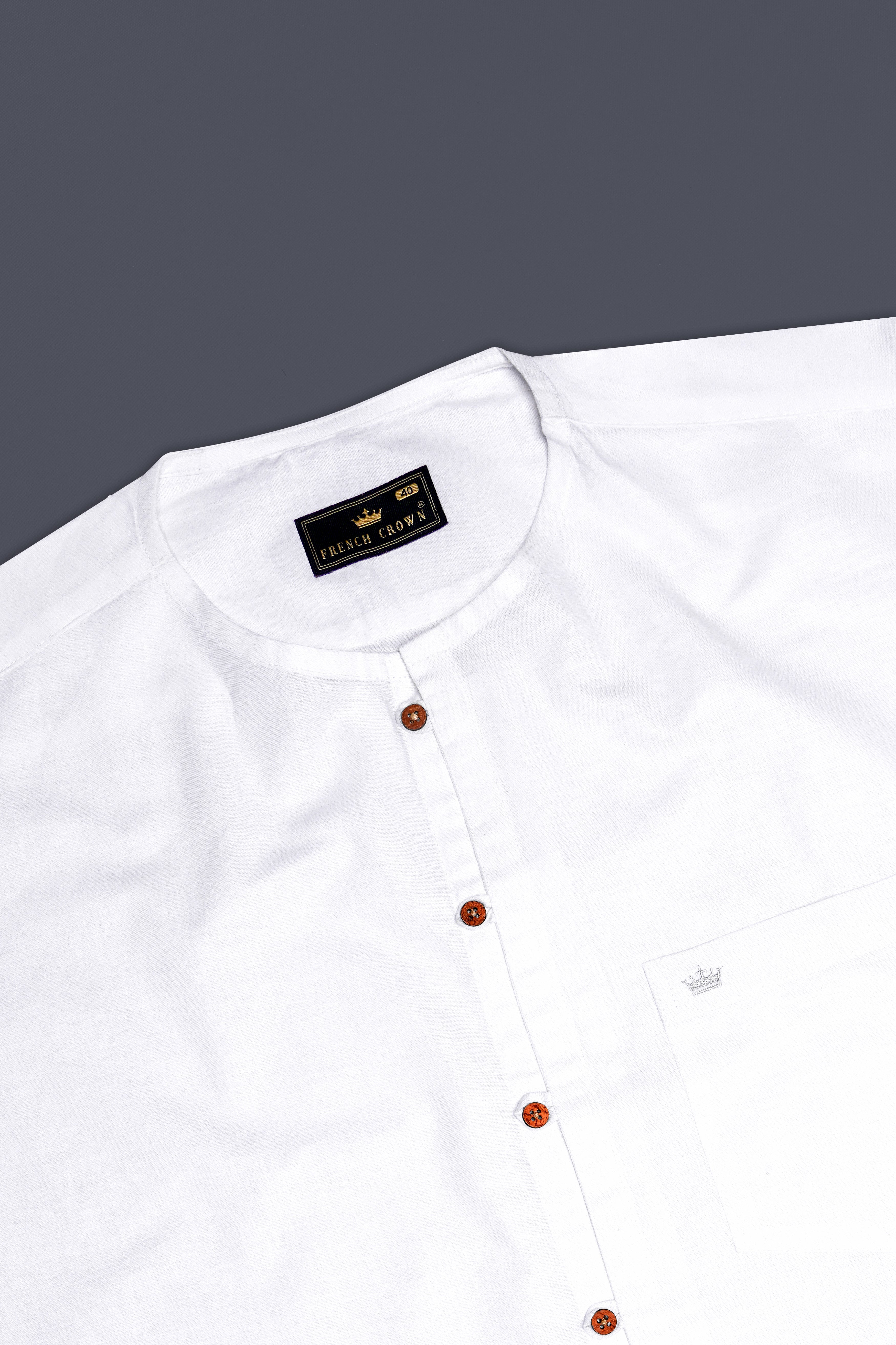 Bright White Collarless Luxurious Linen Shirt