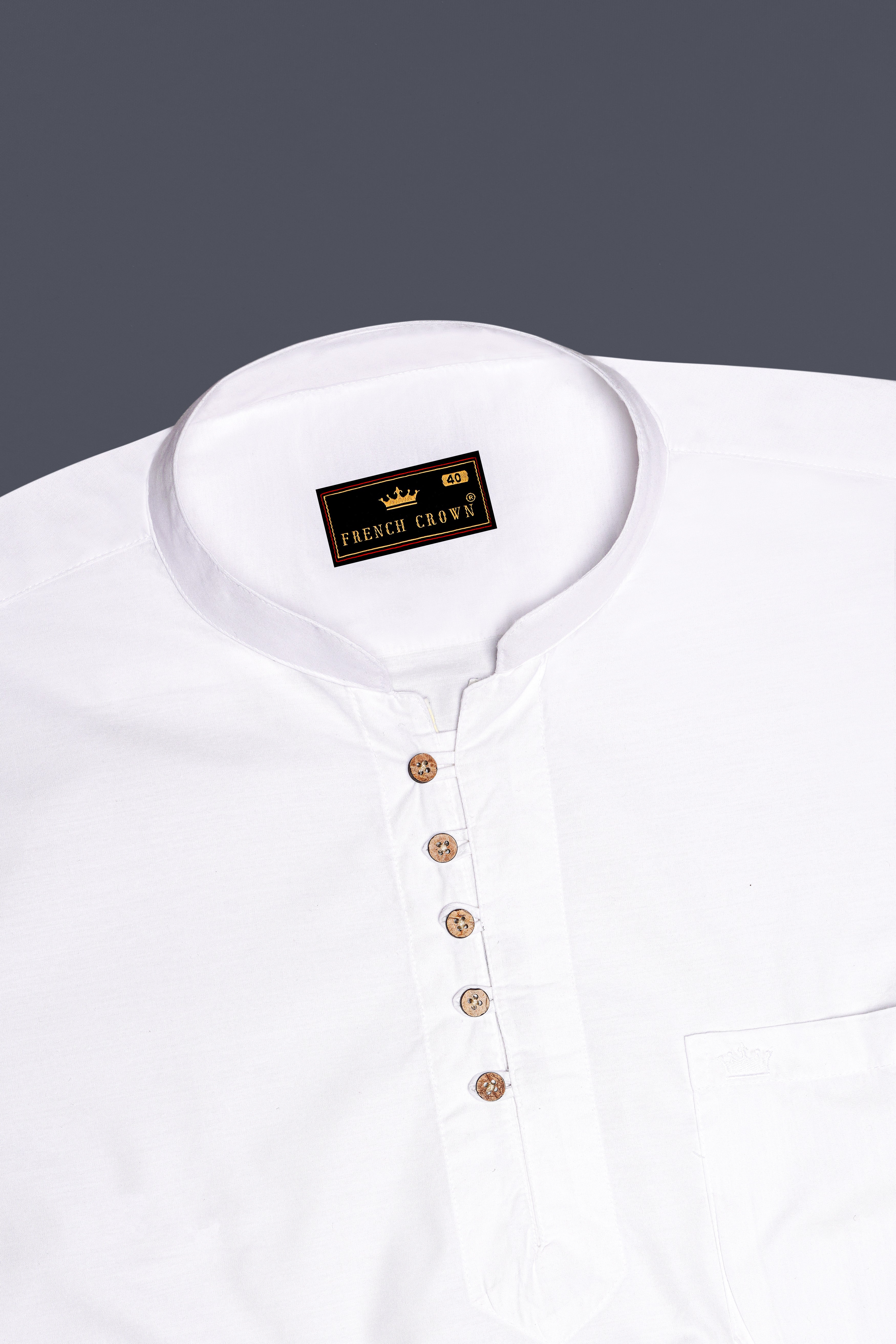 Bright White Flowers Printed Kurta Style Premium Cotton Shirt