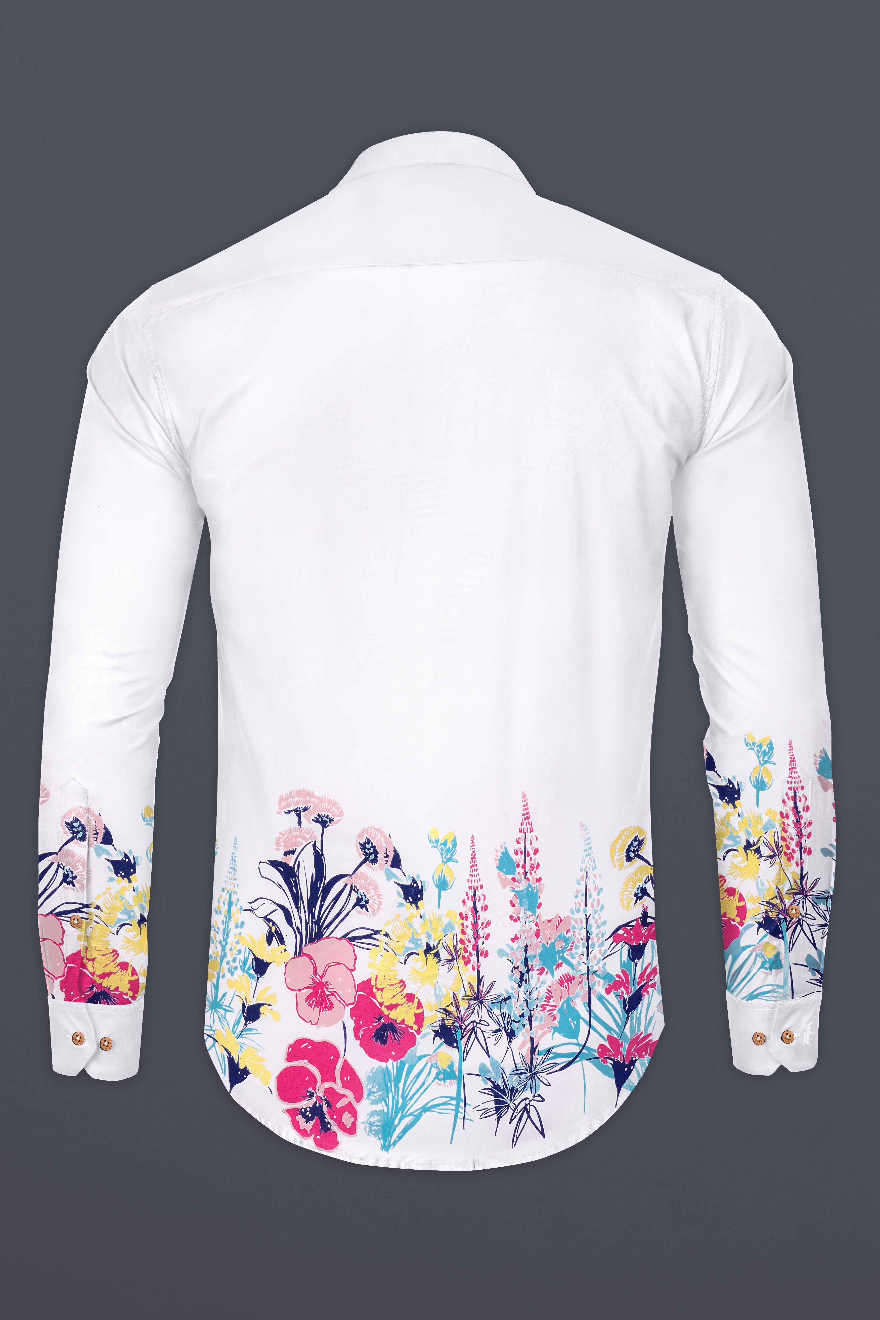 Bright White Flowers Printed Kurta Style Premium Cotton Shirt