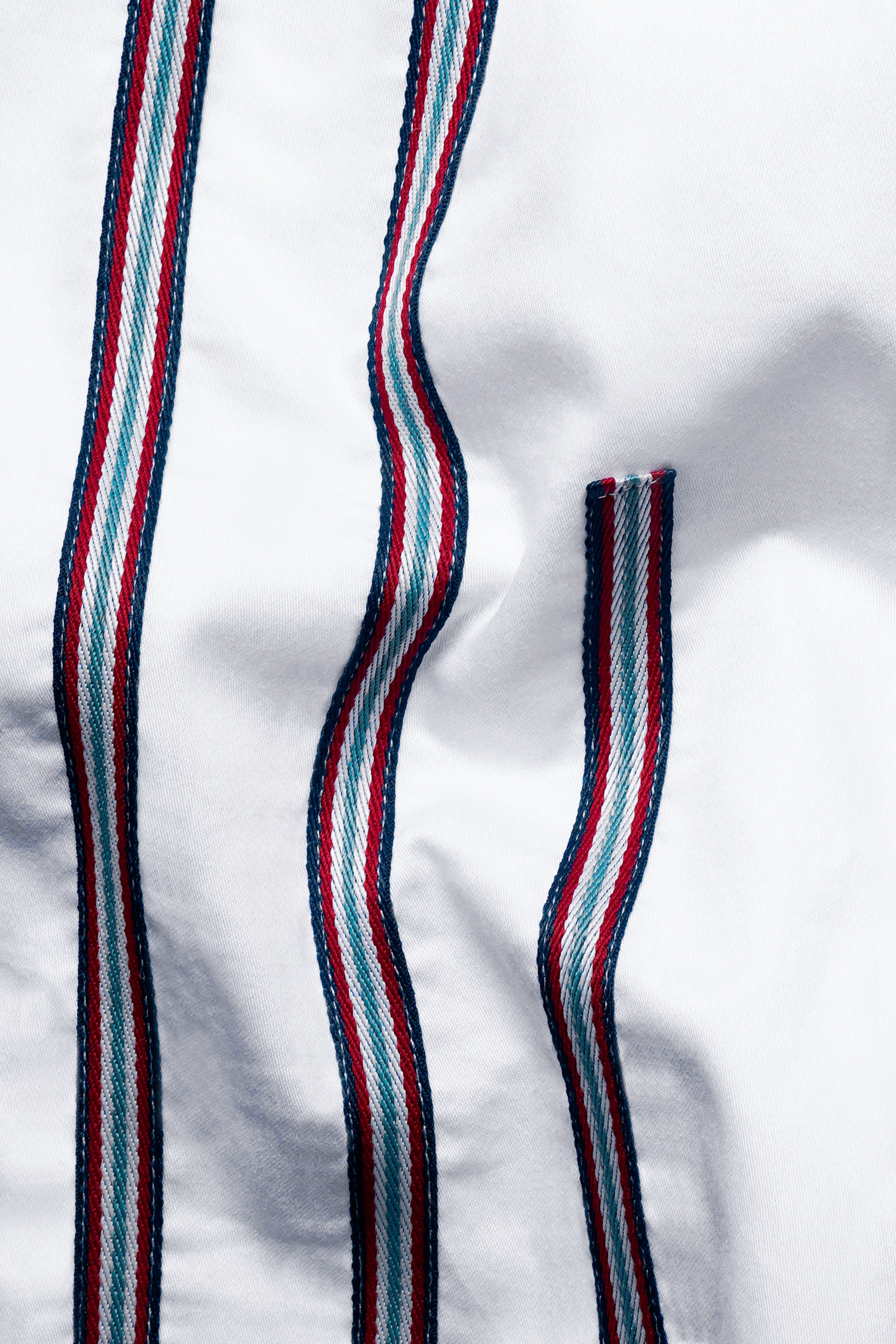 Bright White with Salomie and Black Subtle Sheen Triple Stripes Premium Cotton Shirt