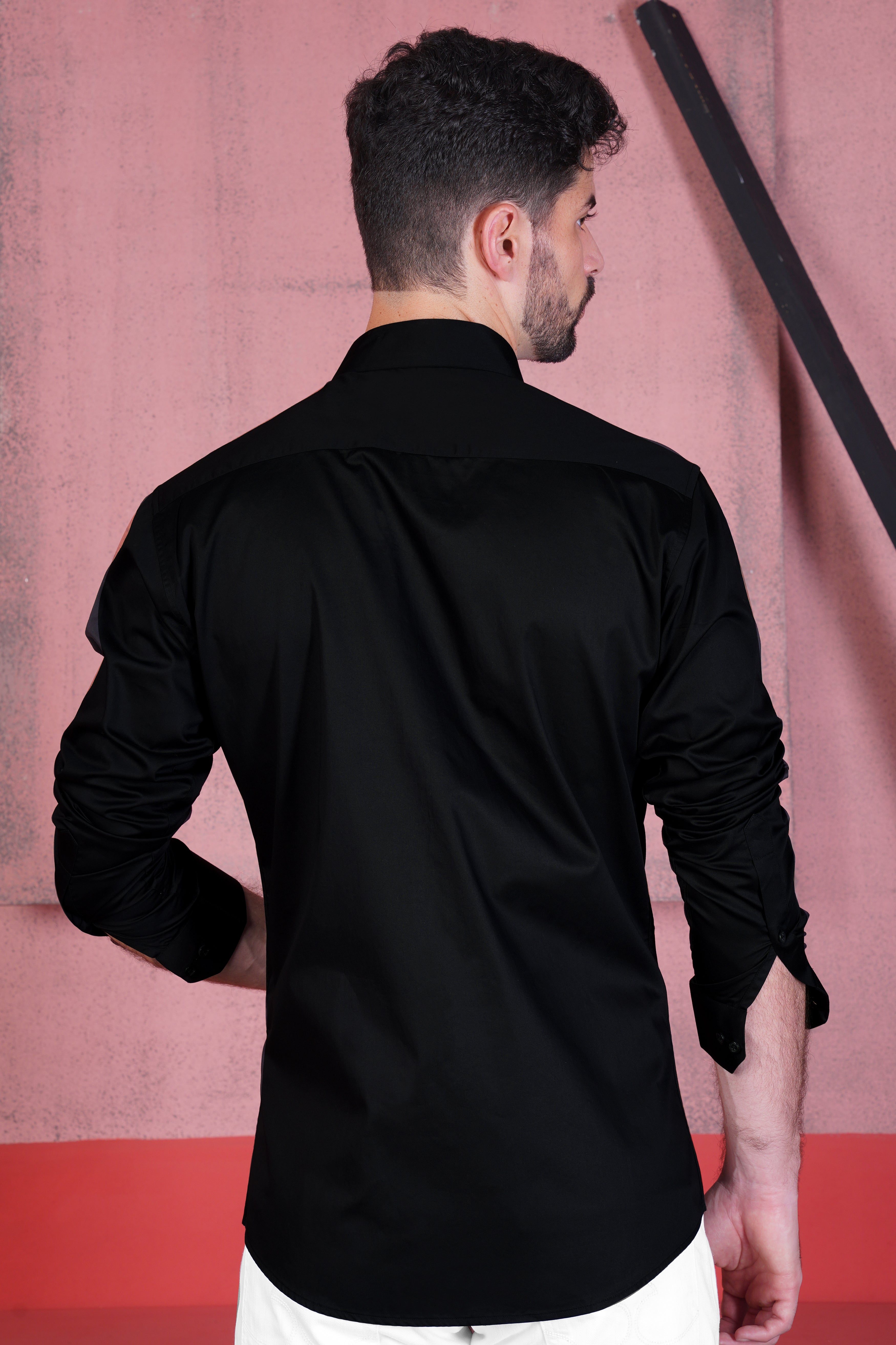 Jade Black with Carmine Red and Trimming Patterned Premium Satin Shirt