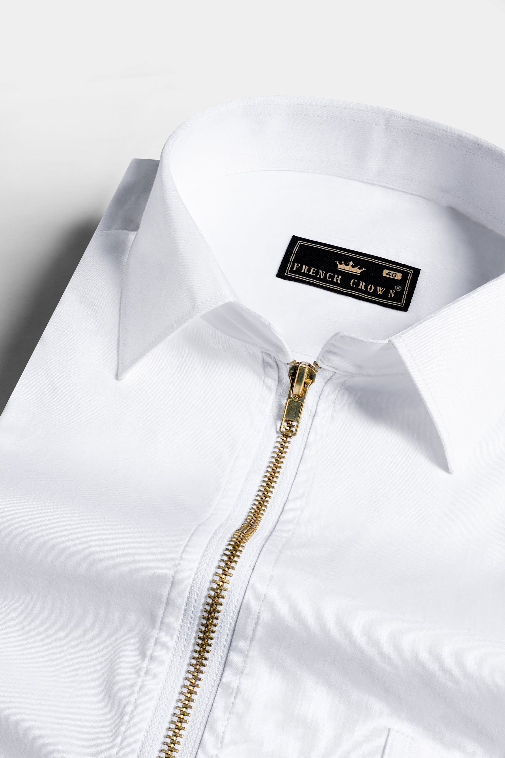Bright White Subtle Sheen Zipper Closure Premium Cotton Shirt