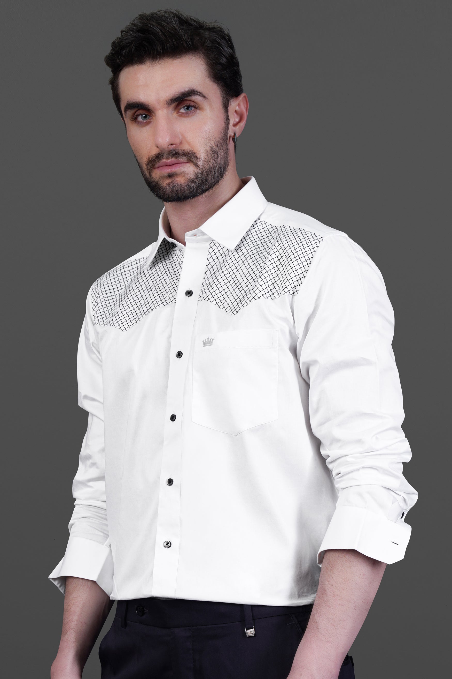 Bright white with Black Subtle Sheen thread art Premium Cotton Shirt