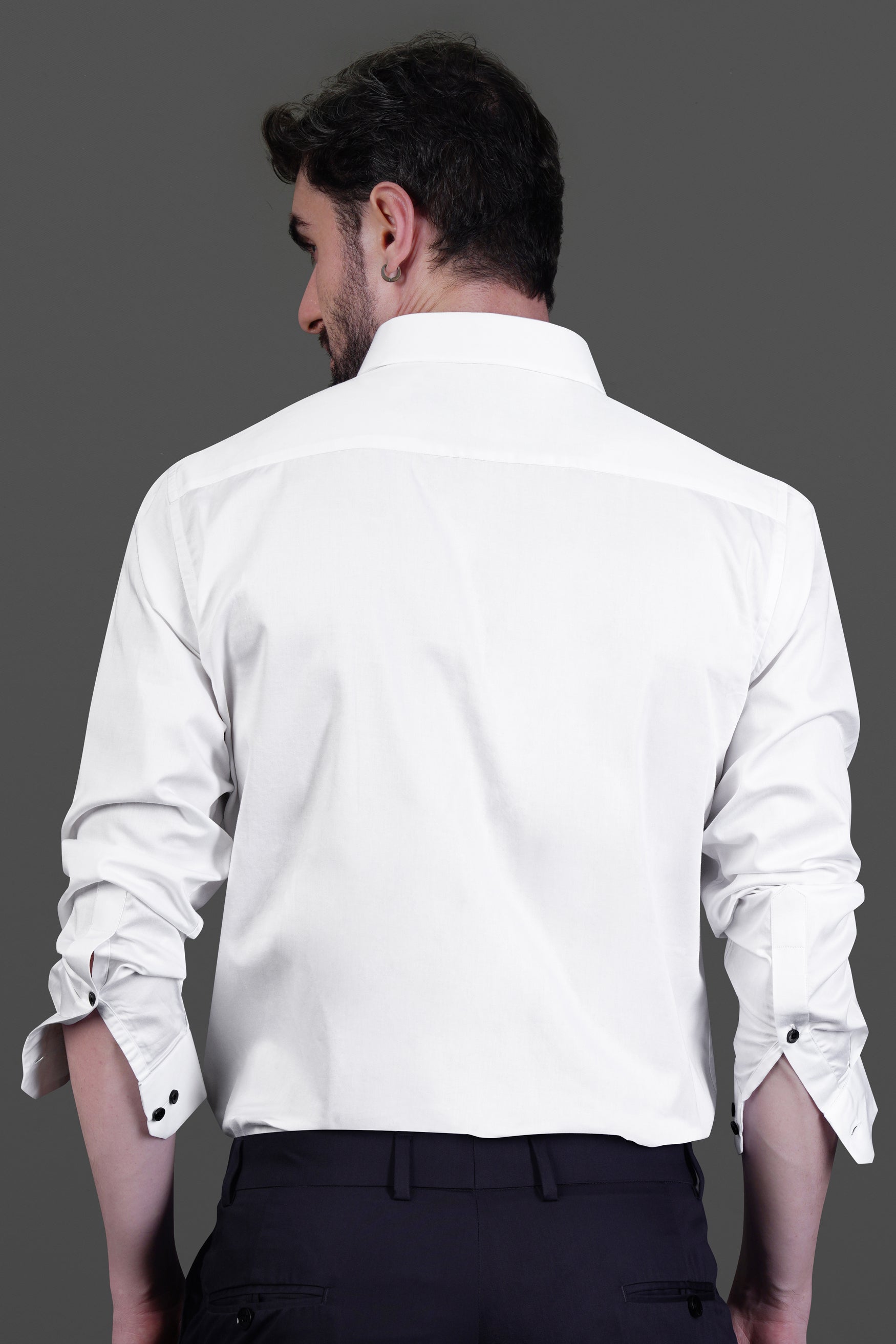 Bright white with Black Subtle Sheen thread art Premium Cotton Shirt