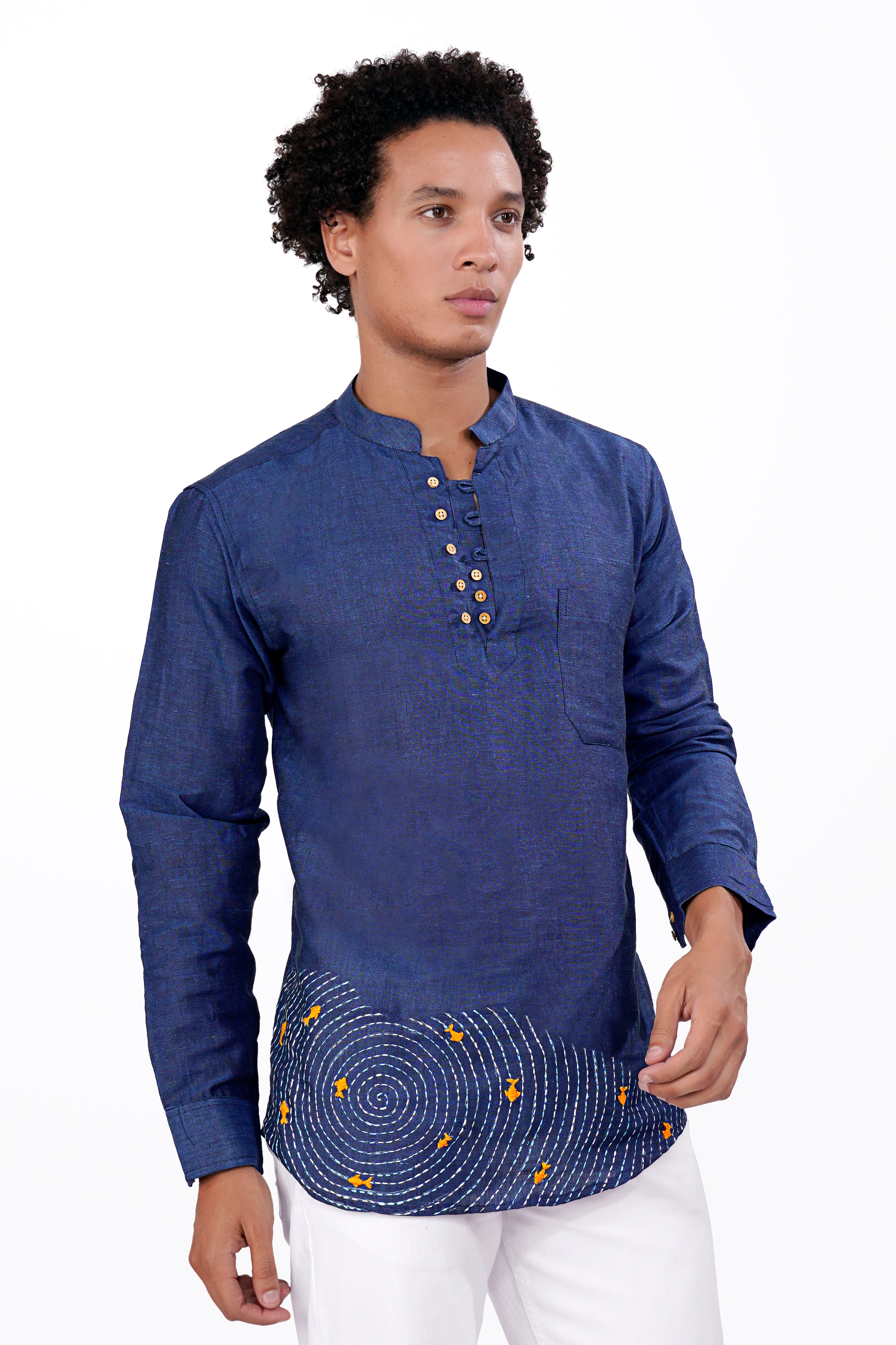 Waikawa Blue Hand Stitched Embroidered and Hand Painted Luxurious Linen Designer Kurta Shirt 5301-KS-ART01-38, 5301-KS-ART01-H-38, 5301-KS-ART01-39, 5301-KS-ART01-H-39, 5301-KS-ART01-40, 5301-KS-ART01-H-40, 5301-KS-ART01-42, 5301-KS-ART01-H-42, 5301-KS-ART01-44, 5301-KS-ART01-H-44, 5301-KS-ART01-46, 5301-KS-ART01-H-46, 5301-KS-ART01-48, 5301-KS-ART01-H-48, 5301-KS-ART01-50, 5301-KS-ART01-H-50, 5301-KS-ART01-52, 5301-KS-ART01-H-52
