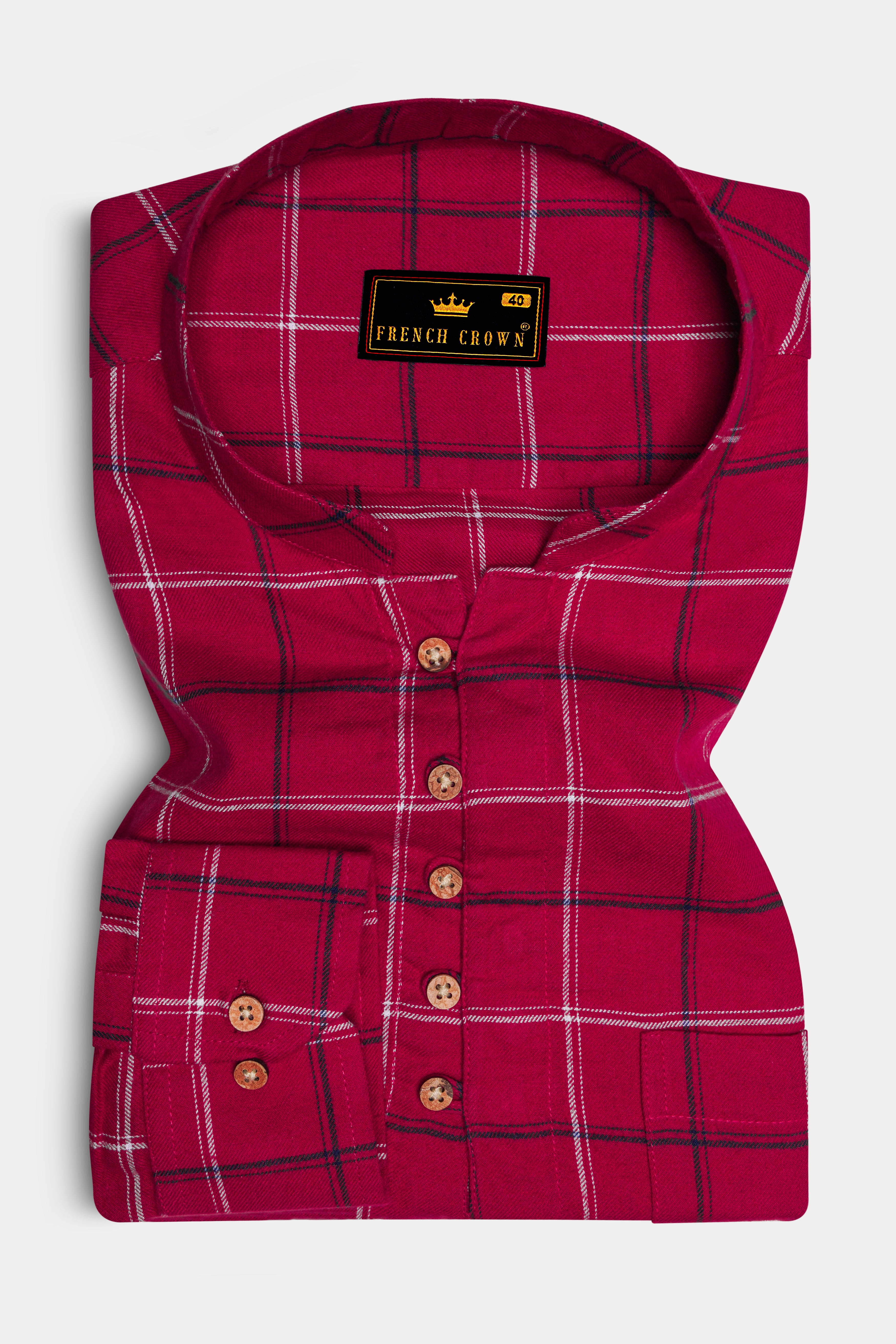 Stiletto Red Twill windowpane Premium Cotton Kurta Shirt