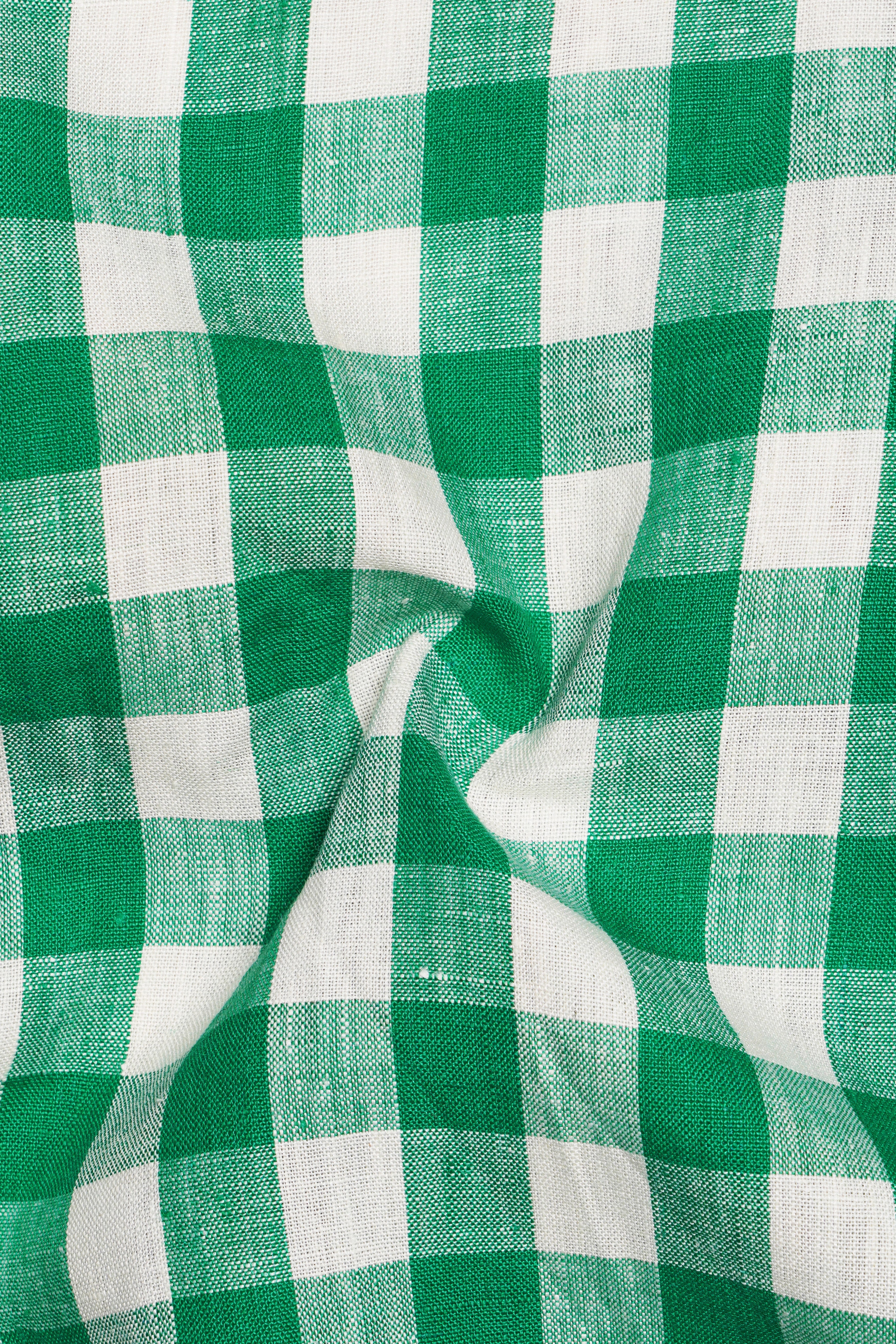 Observatory Green and White Checkered Luxurious Linen Kurta Shirt