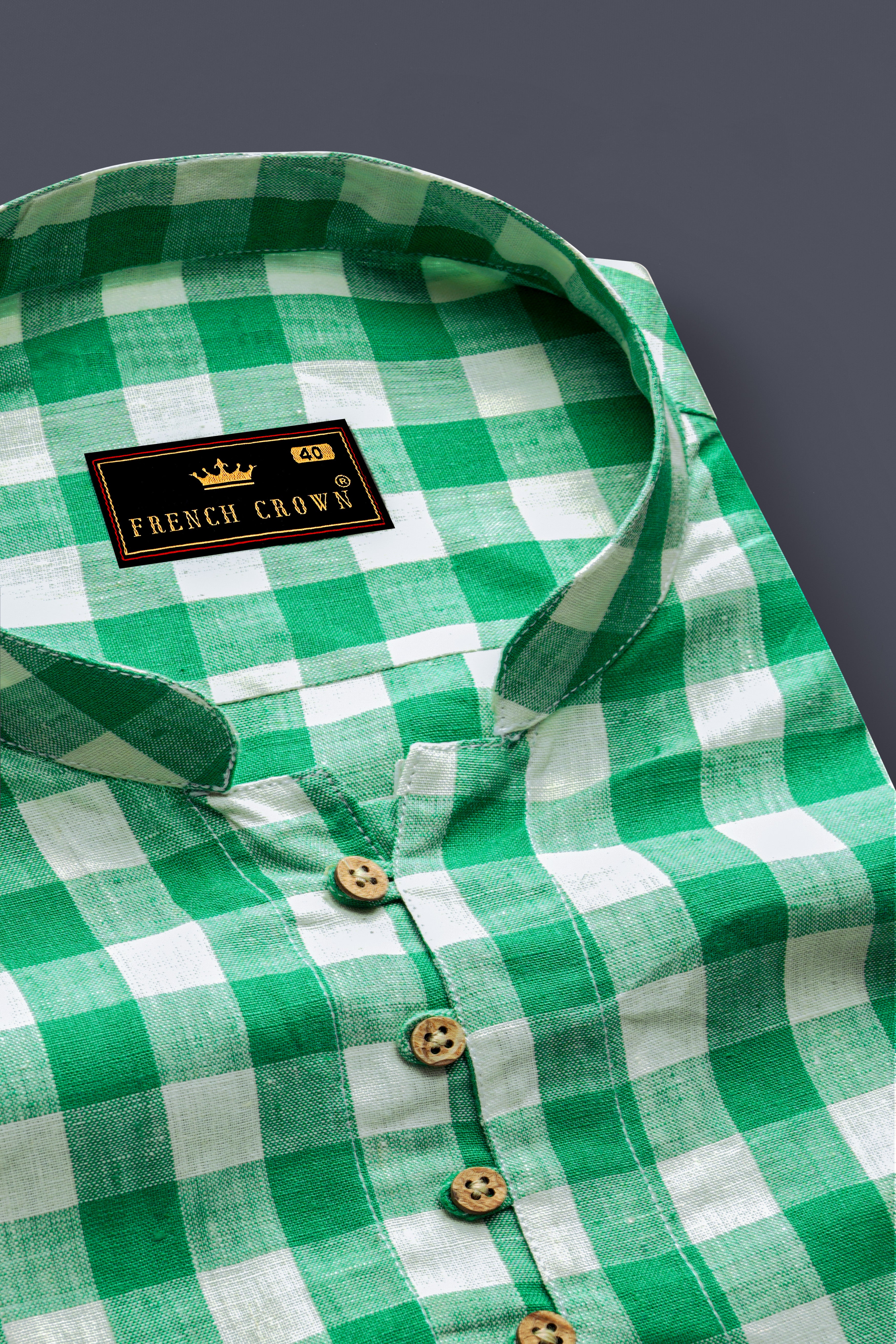 Observatory Green and White Checkered Luxurious Linen Kurta Shirt