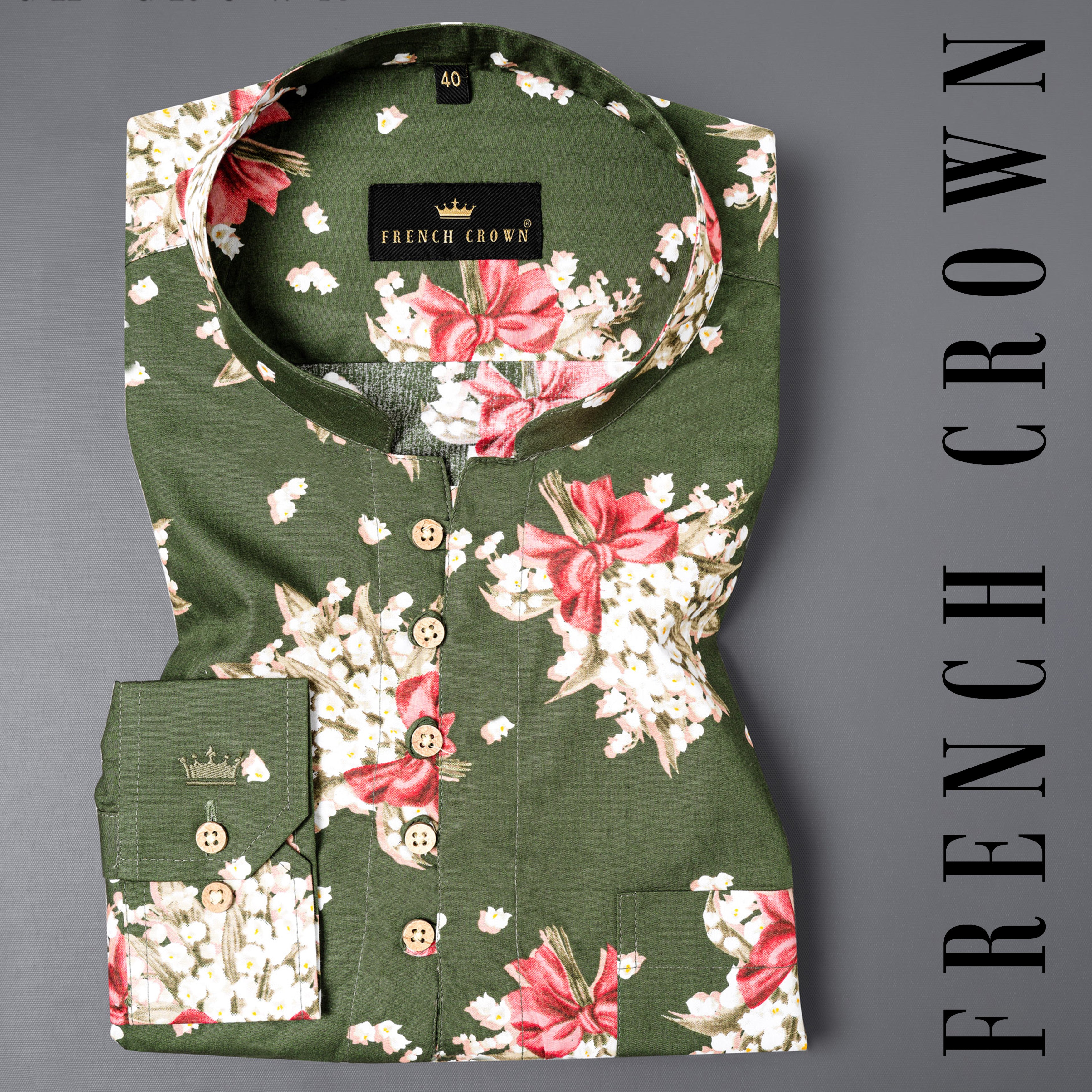 Finch Green Floral Printed Premium Cotton Kurta Shirt
