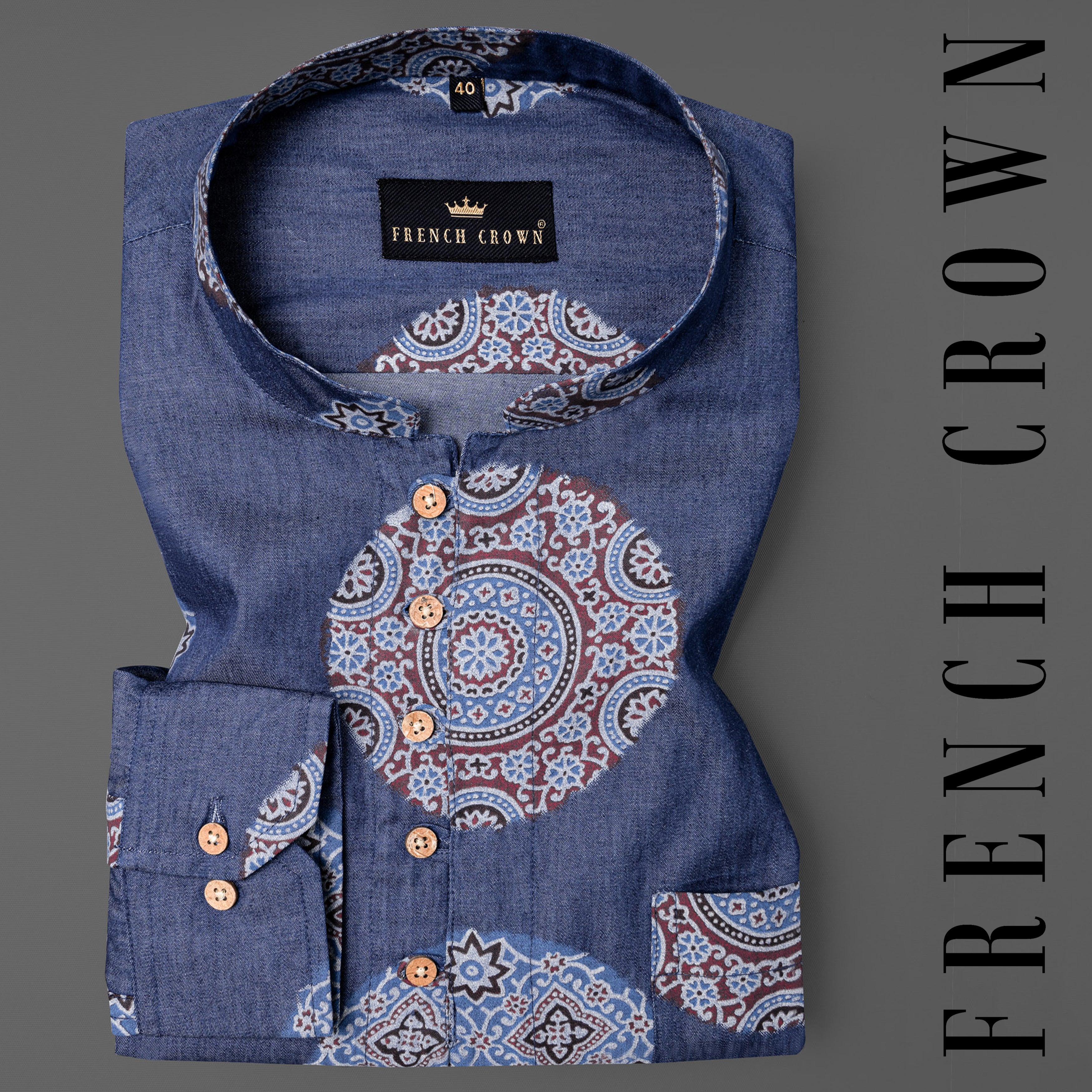 Fiord Blue Chambray Premium Cotton Kurta Shirt