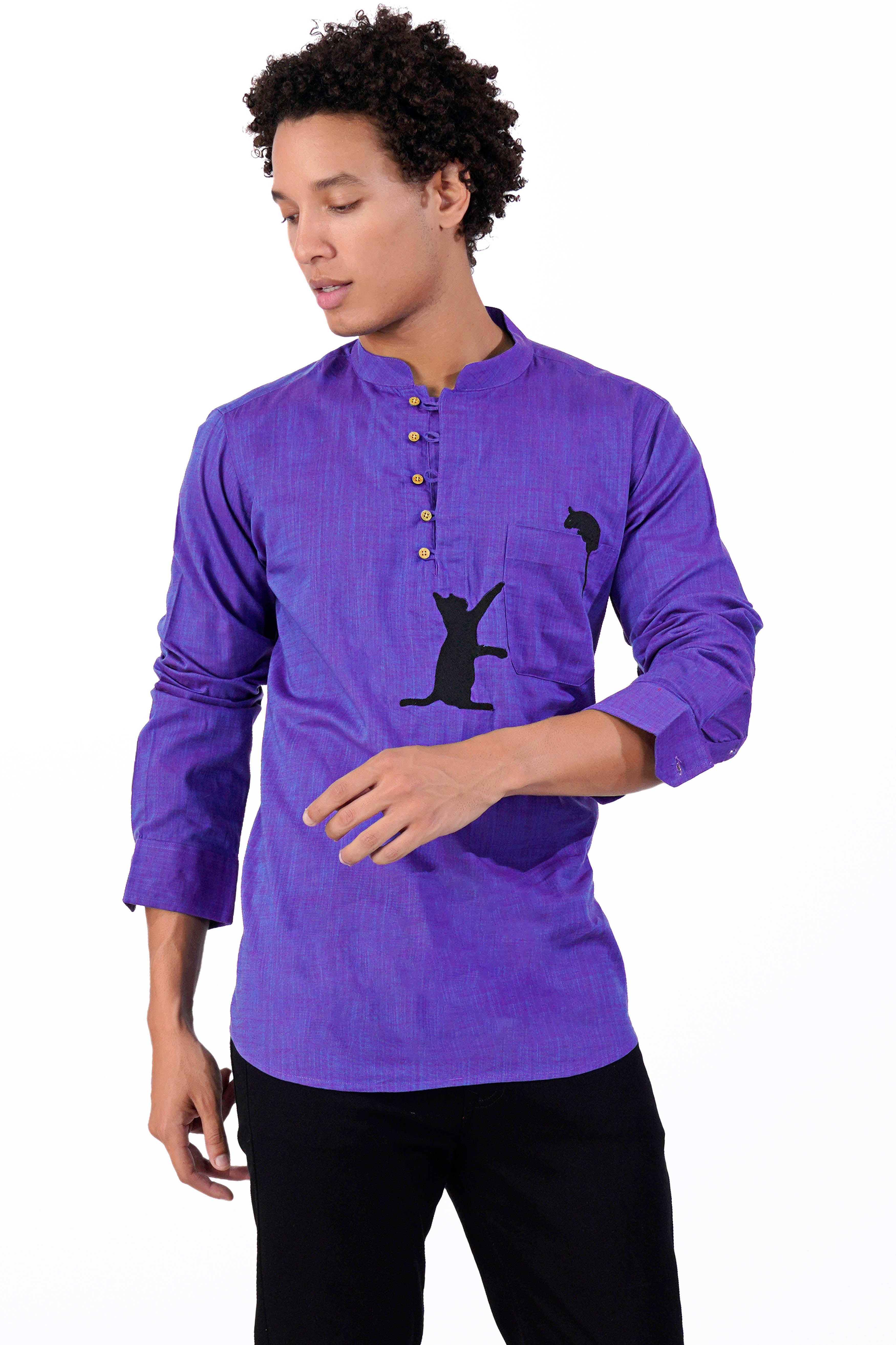 Iris Blue and Eminence Purple Cat and Mouse Hand Painted Luxurious Linen Designer Kurta Shirt 5687-KS-E212-38, 5687-KS-E212-H-38, 5687-KS-E212-39, 5687-KS-E212-H-39, 5687-KS-E212-40, 5687-KS-E212-H-40, 5687-KS-E212-42, 5687-KS-E212-H-42, 5687-KS-E212-44, 5687-KS-E212-H-44, 5687-KS-E212-46, 5687-KS-E212-H-46, 5687-KS-E212-48, 5687-KS-E212-H-48, 5687-KS-E212-50, 5687-KS-E212-H-50, 5687-KS-E212-52, 5687-KS-E212-H-52