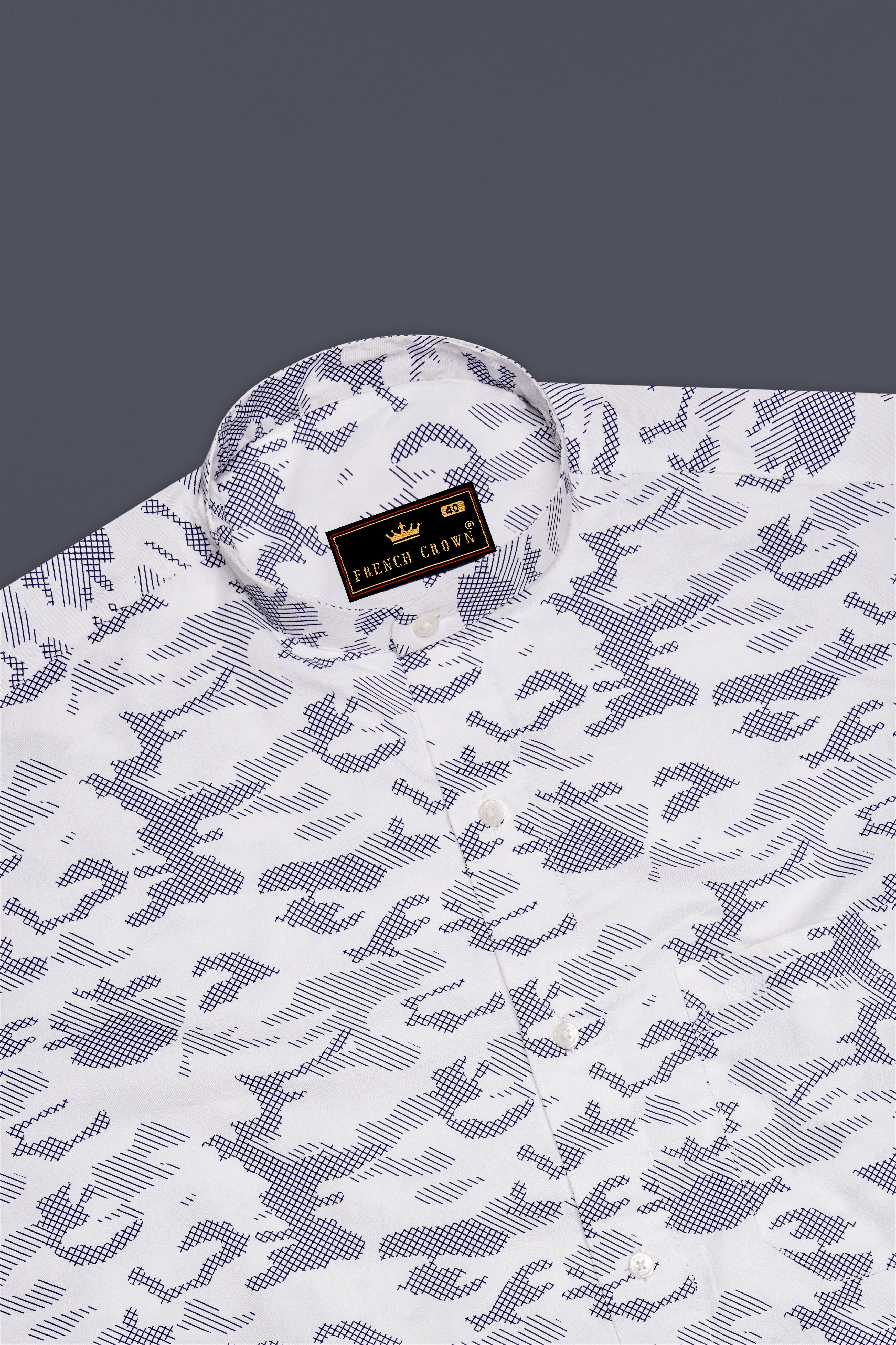 Bright White Camo Printed Premium Satin Shirt