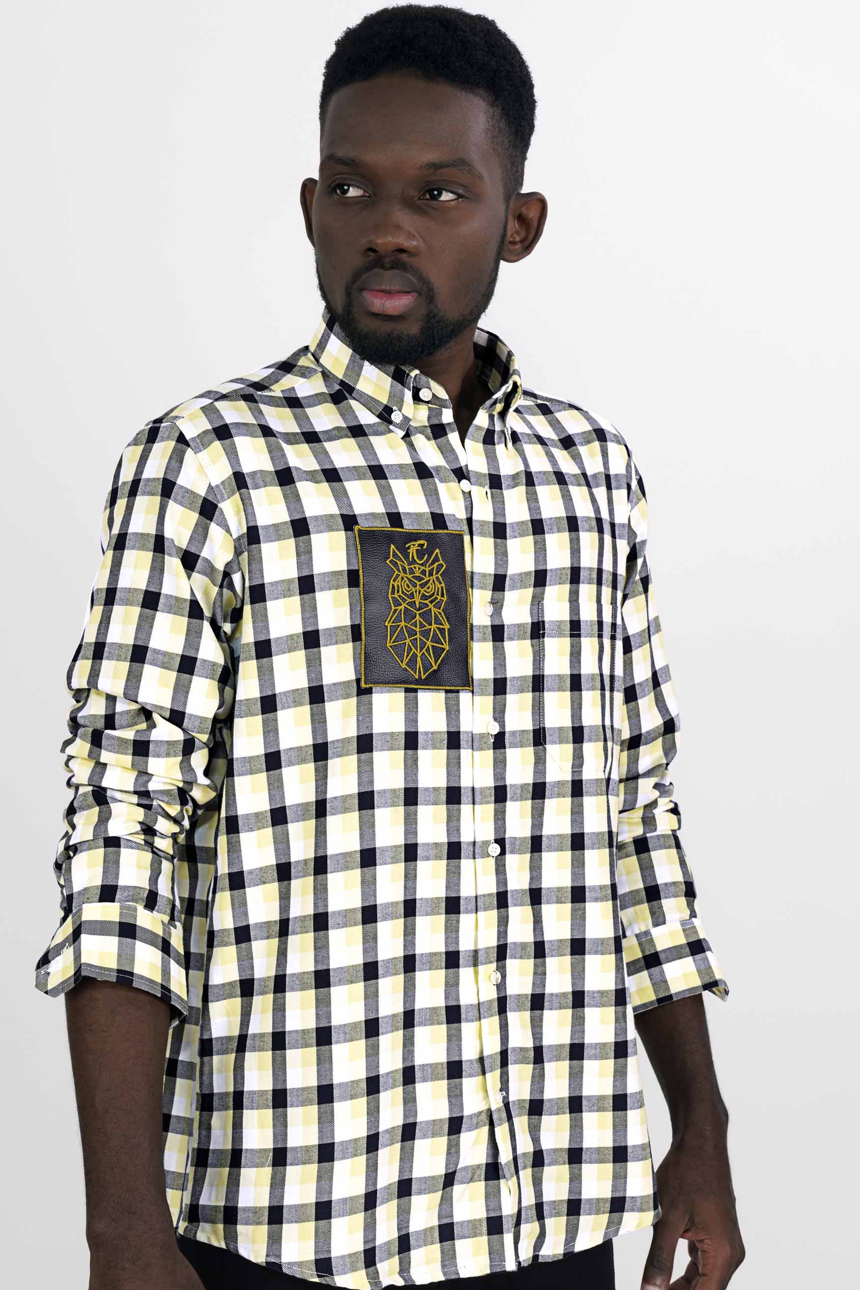 Caper Green with Black Checkered and Funky Patch work Twill Premium Cotton Designer Shirt 5700-BD-E173-38, 5700-BD-E173-H-38, 5700-BD-E173-39, 5700-BD-E173-H-39, 5700-BD-E173-40, 5700-BD-E173-H-40, 5700-BD-E173-42, 5700-BD-E173-H-42, 5700-BD-E173-44, 5700-BD-E173-H-44, 5700-BD-E173-46, 5700-BD-E173-H-46, 5700-BD-E173-48, 5700-BD-E173-H-48, 5700-BD-E173-50, 5700-BD-E173-H-50, 5700-BD-E173-52, 5700-BD-E173-H-52