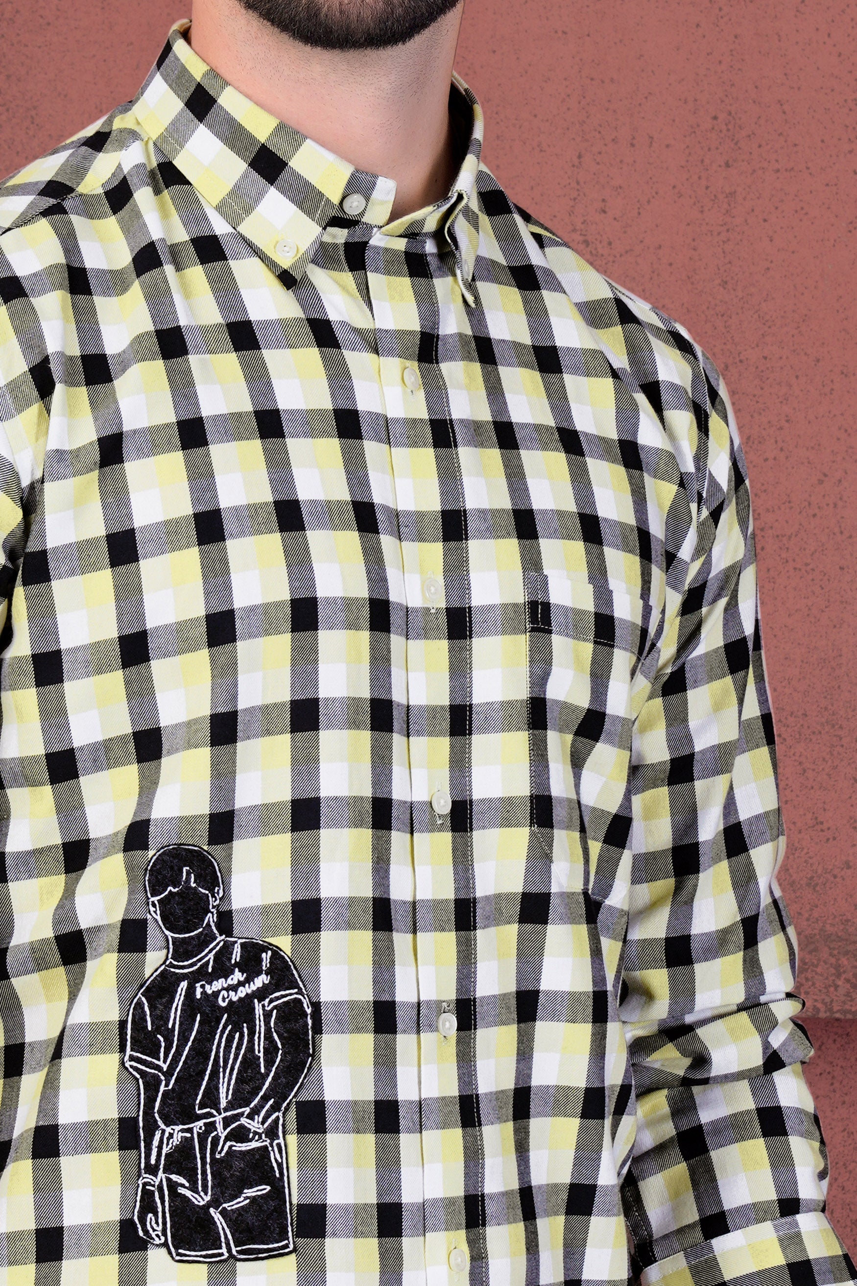Jade Black and Astra Green Checkered with Cool Guy Patchwork Twill Premium Cotton Designer Shirt