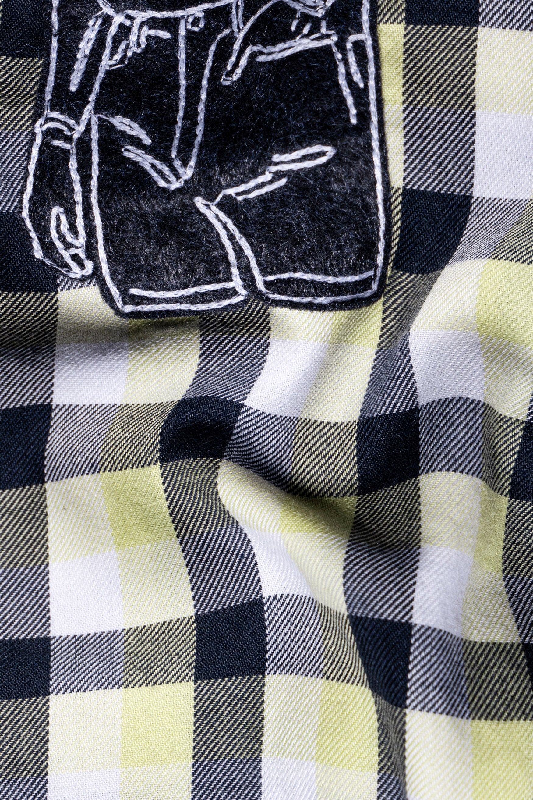 Jade Black and Astra Green Checkered with Cool Guy Patchwork Twill Premium Cotton Designer Shirt