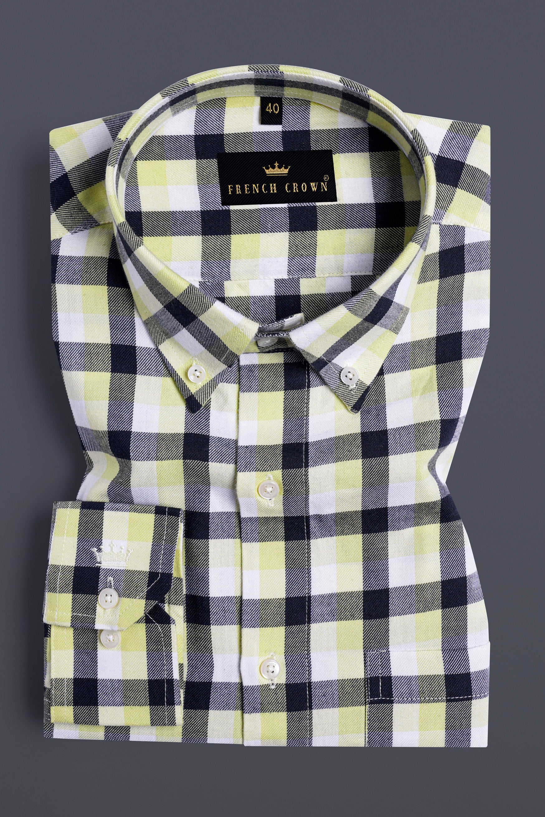 Jade Black and Astra Green Checkered with Cool Guy Patchwork Twill Premium Cotton Designer Shirt