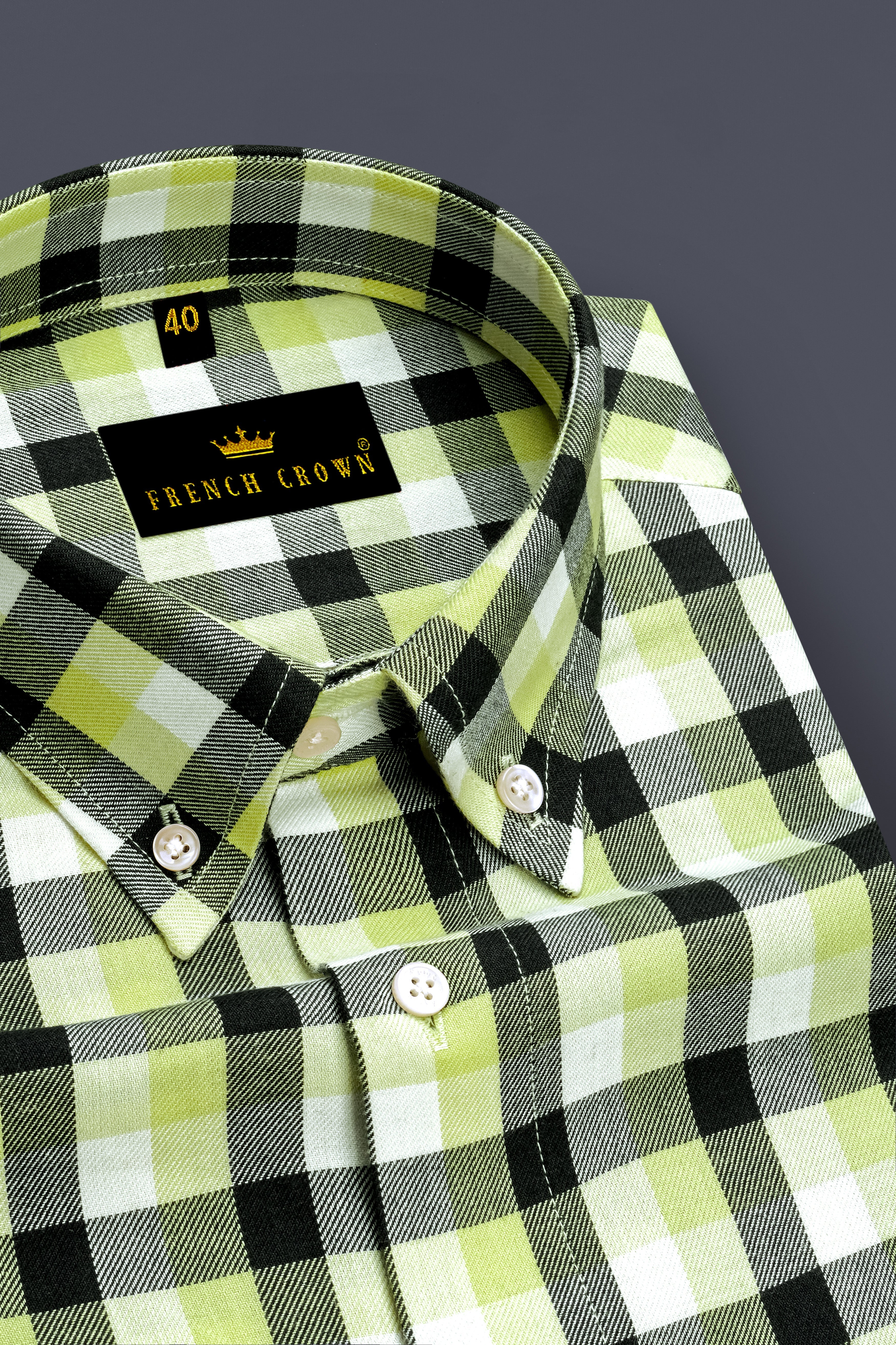 Jade Black with Pale Goldenrod Twill Plaid Premium Cotton Shirt