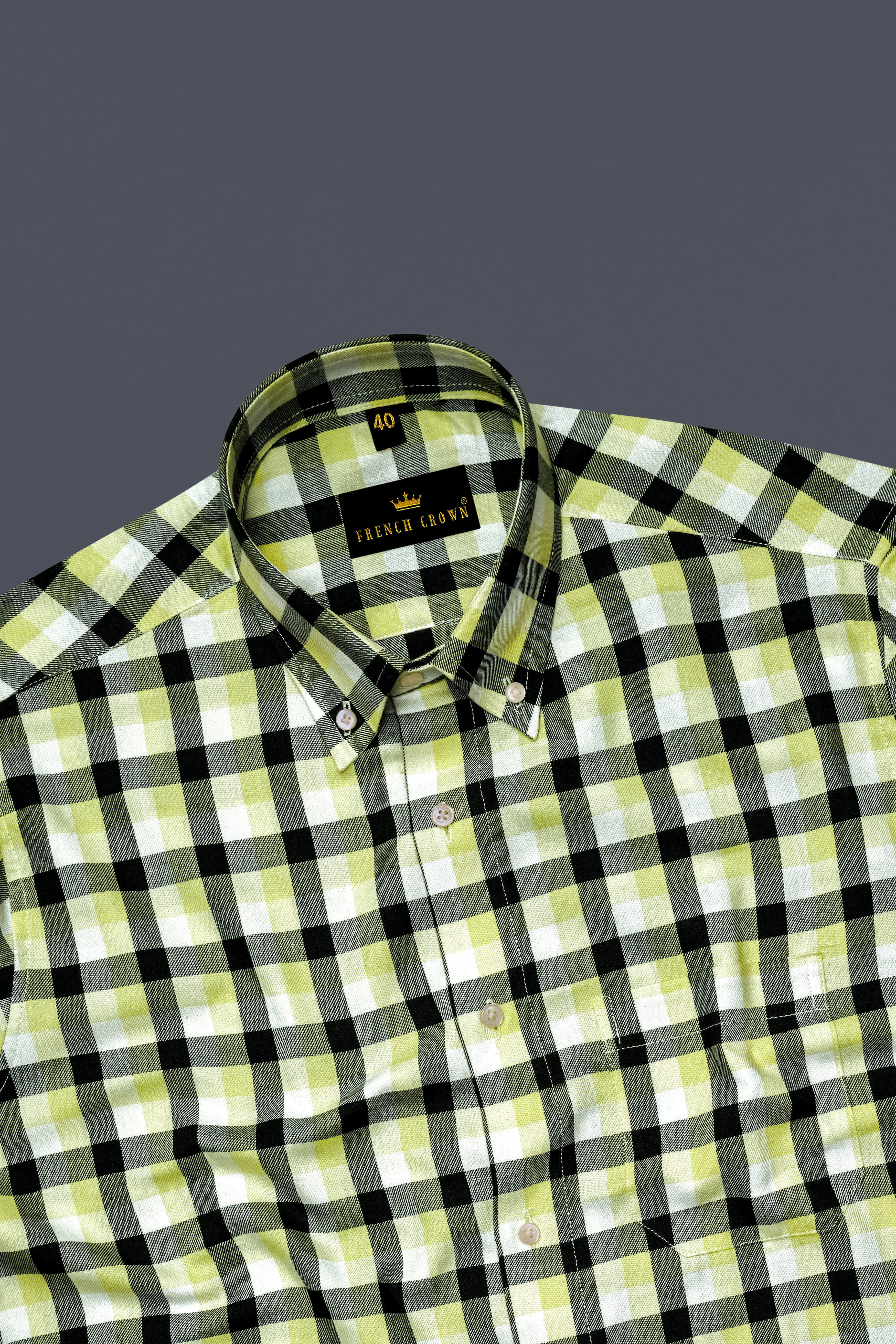 Jade Black with Pale Goldenrod Twill Plaid Premium Cotton Shirt