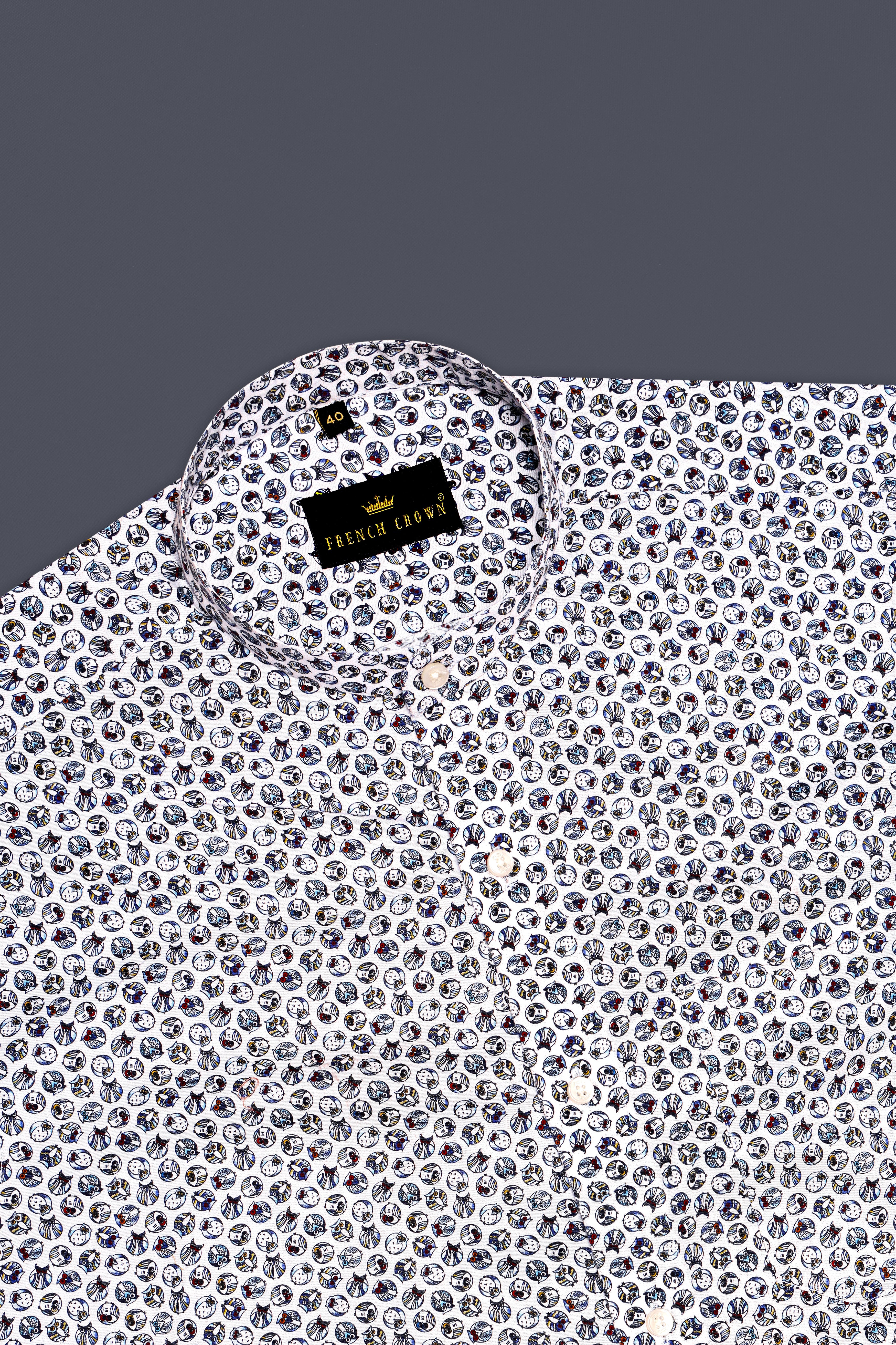 Bright White Owl Printed Super Soft Premium Cotton Shirt