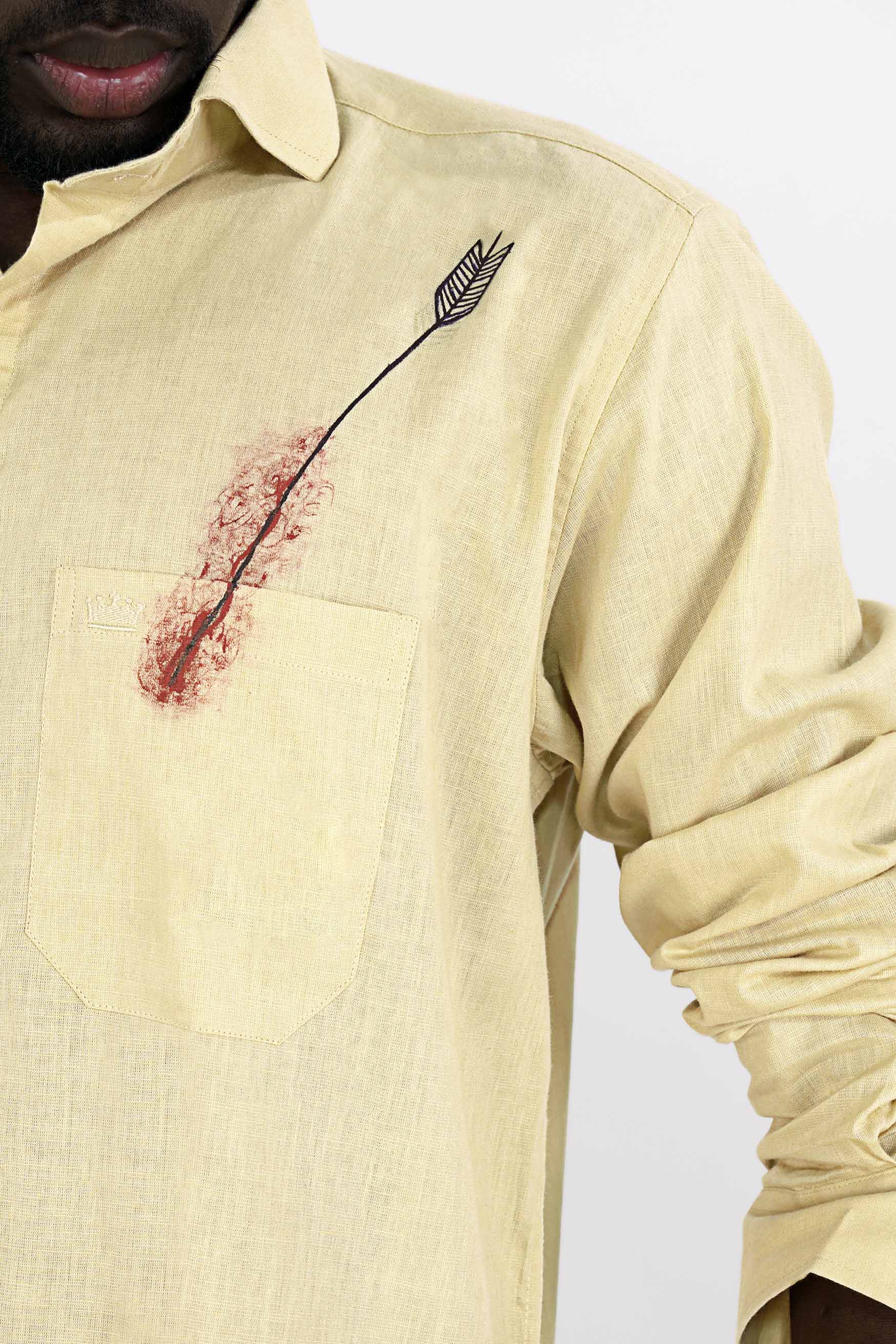 Chalky Brown with Scarlet Red Arrow Hand Painted Luxurious Linen Designer Shirt 5789-CA-ART01-38, 5789-CA-ART01-H-38, 5789-CA-ART01-39, 5789-CA-ART01-H-39, 5789-CA-ART01-40, 5789-CA-ART01-H-40, 5789-CA-ART01-42, 5789-CA-ART01-H-42, 5789-CA-ART01-44, 5789-CA-ART01-H-44, 5789-CA-ART01-46, 5789-CA-ART01-H-46, 5789-CA-ART01-48, 5789-CA-ART01-H-48, 5789-CA-ART01-50, 5789-CA-ART01-H-50, 5789-CA-ART01-52, 5789-CA-ART01-H-52