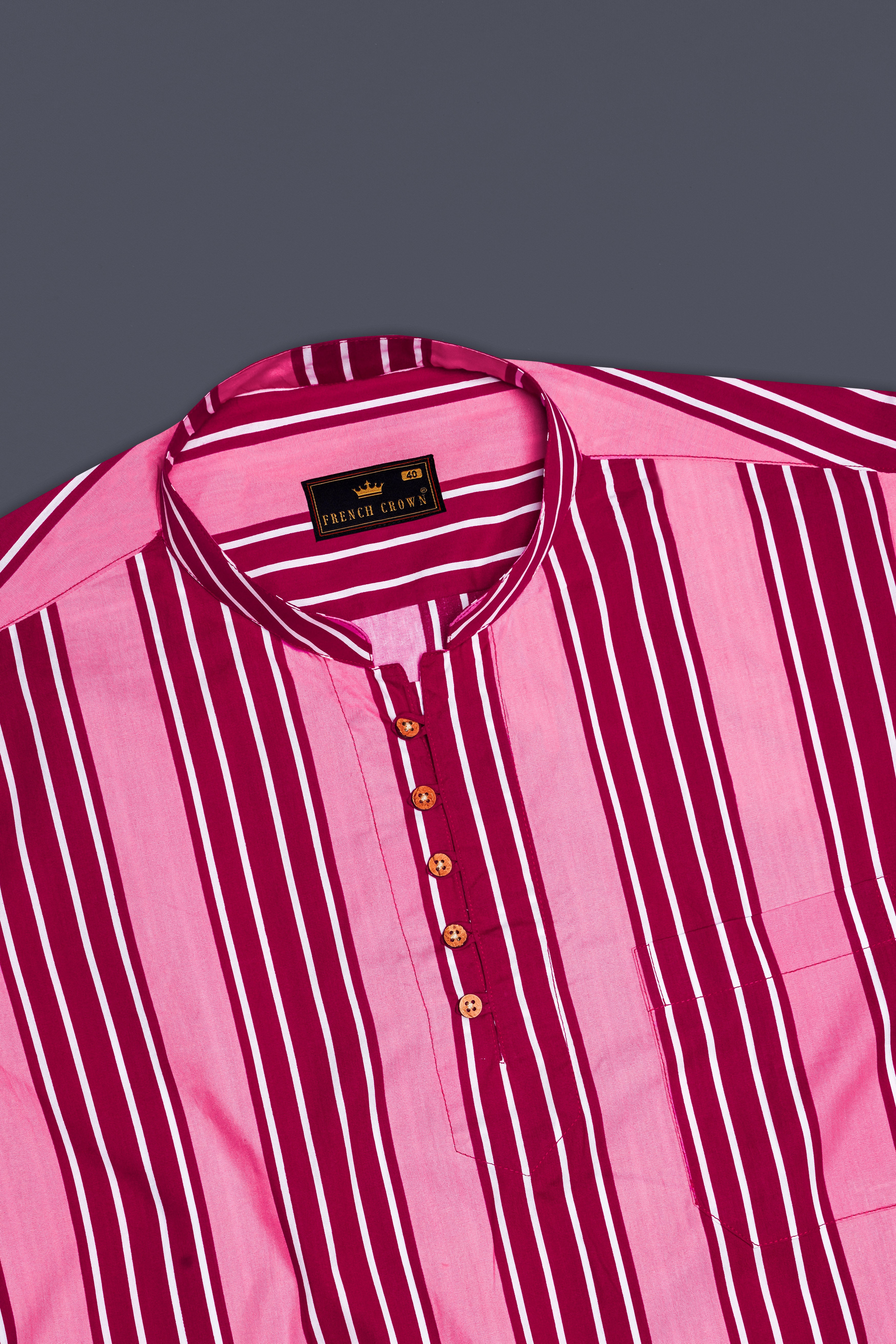 Tickle Me Pink and Razzberry Jam Striped Premium Cotton Kurta Shirt