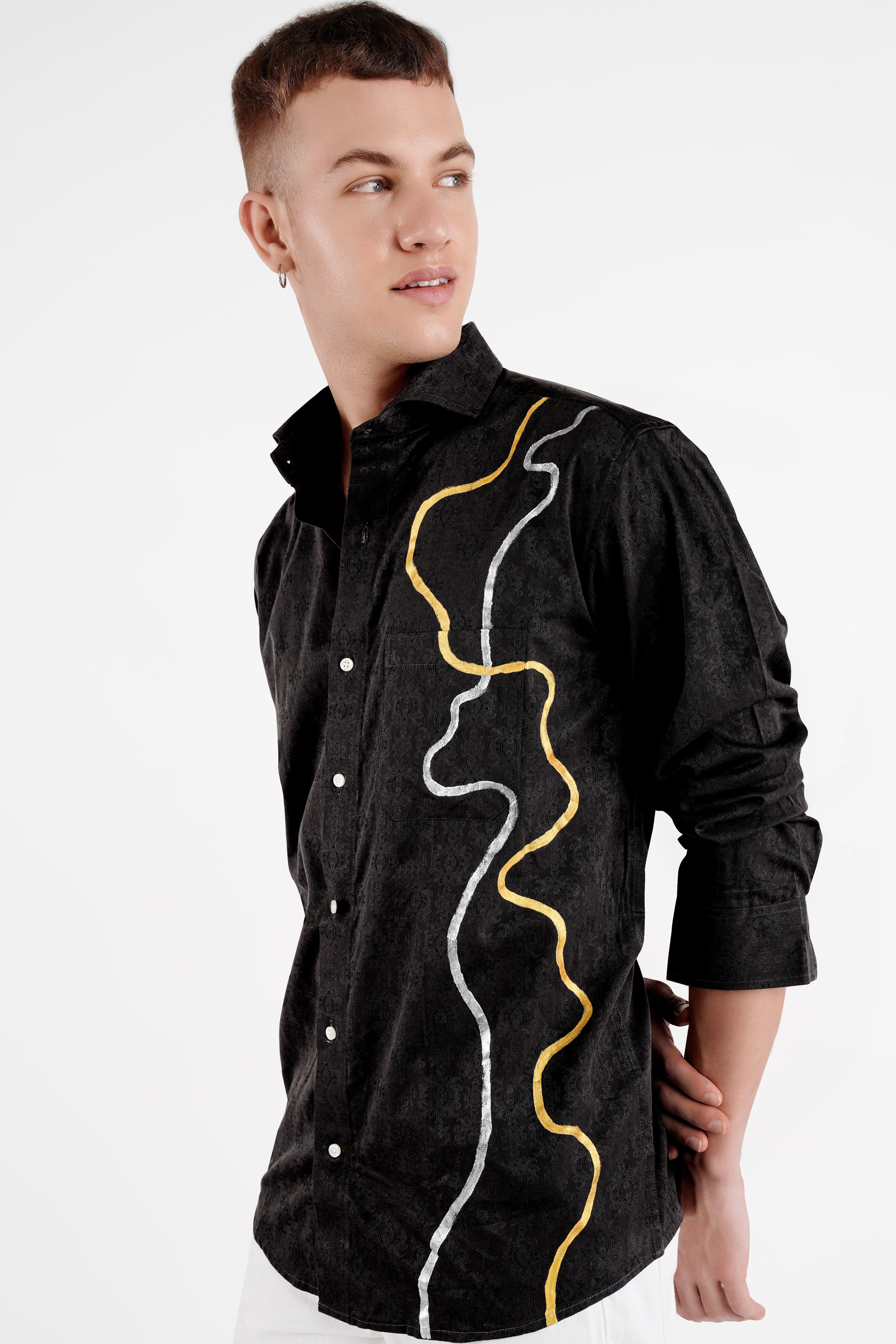 Jade Black Hand Painted Jacquard Textured Premium Giza Cotton Designer Shirt