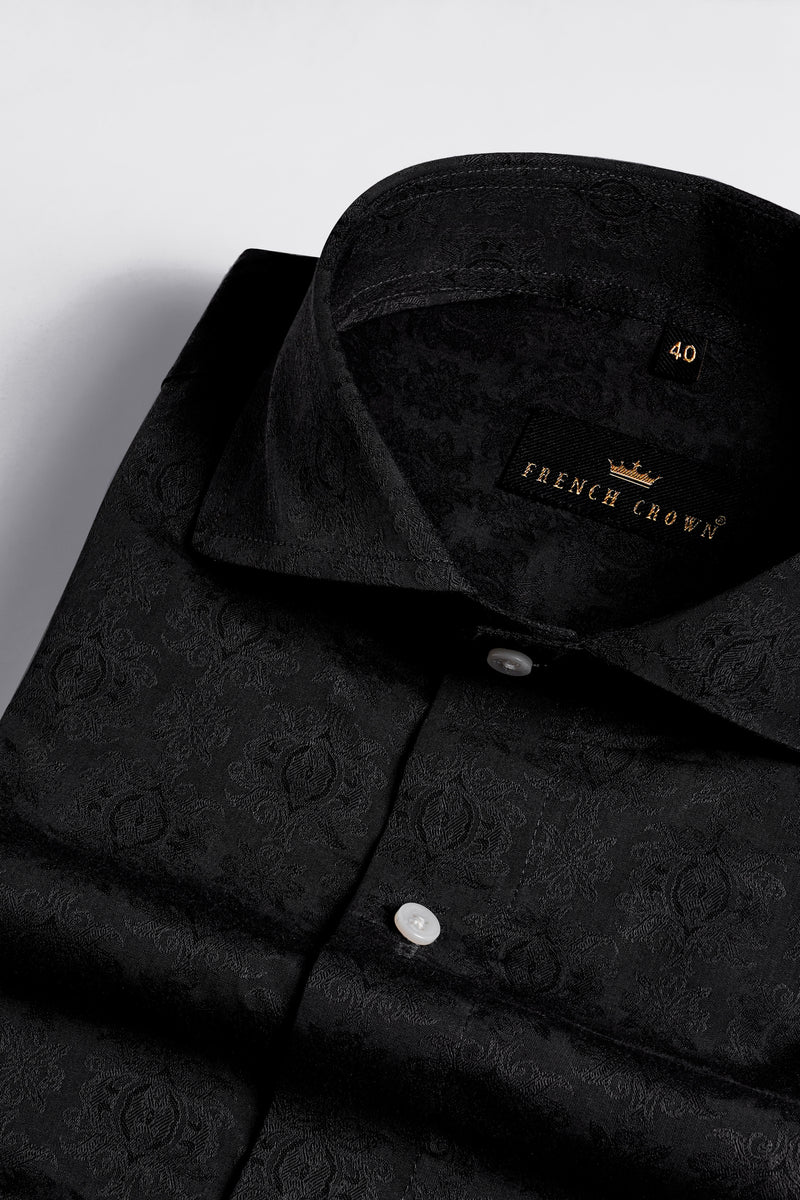 Jade Black Jacquard Textured Premium Giza Cotton Shirt