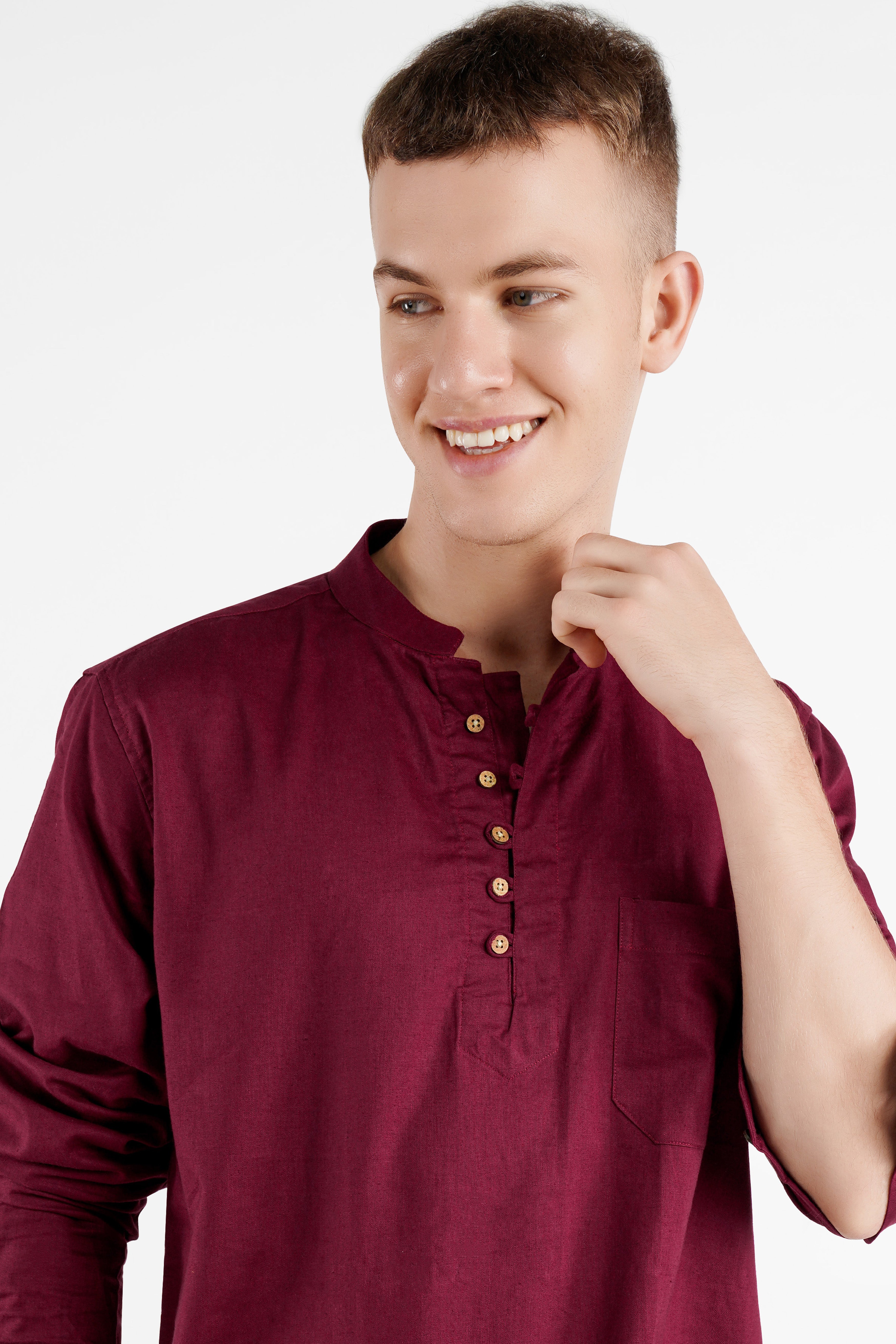 Burgundy Luxurious Linen Kurta Shirt