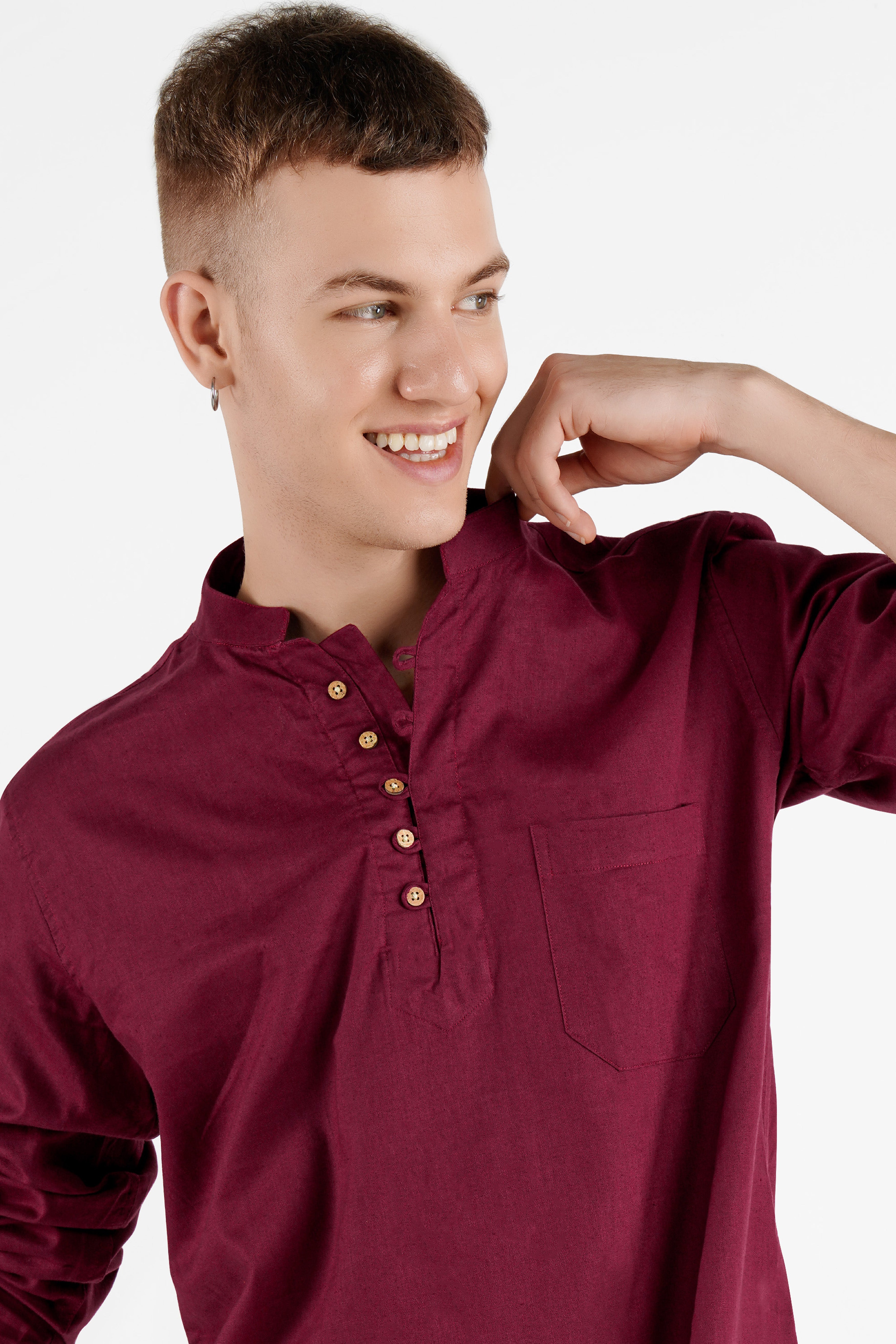 Burgundy Luxurious Linen Kurta Shirt