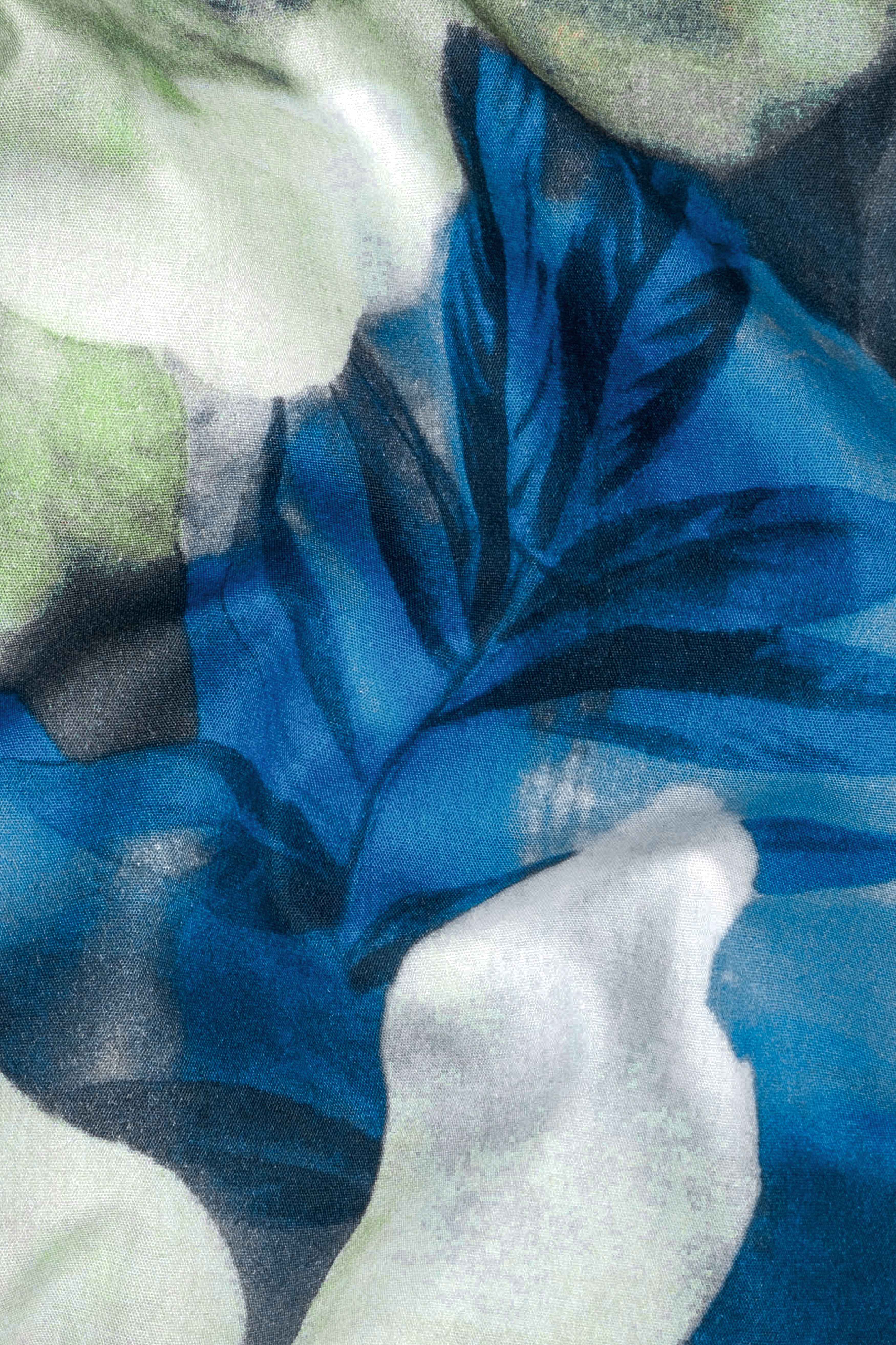 Mackerel Blue Floral Printed Premium Cotton Kurta Shirt