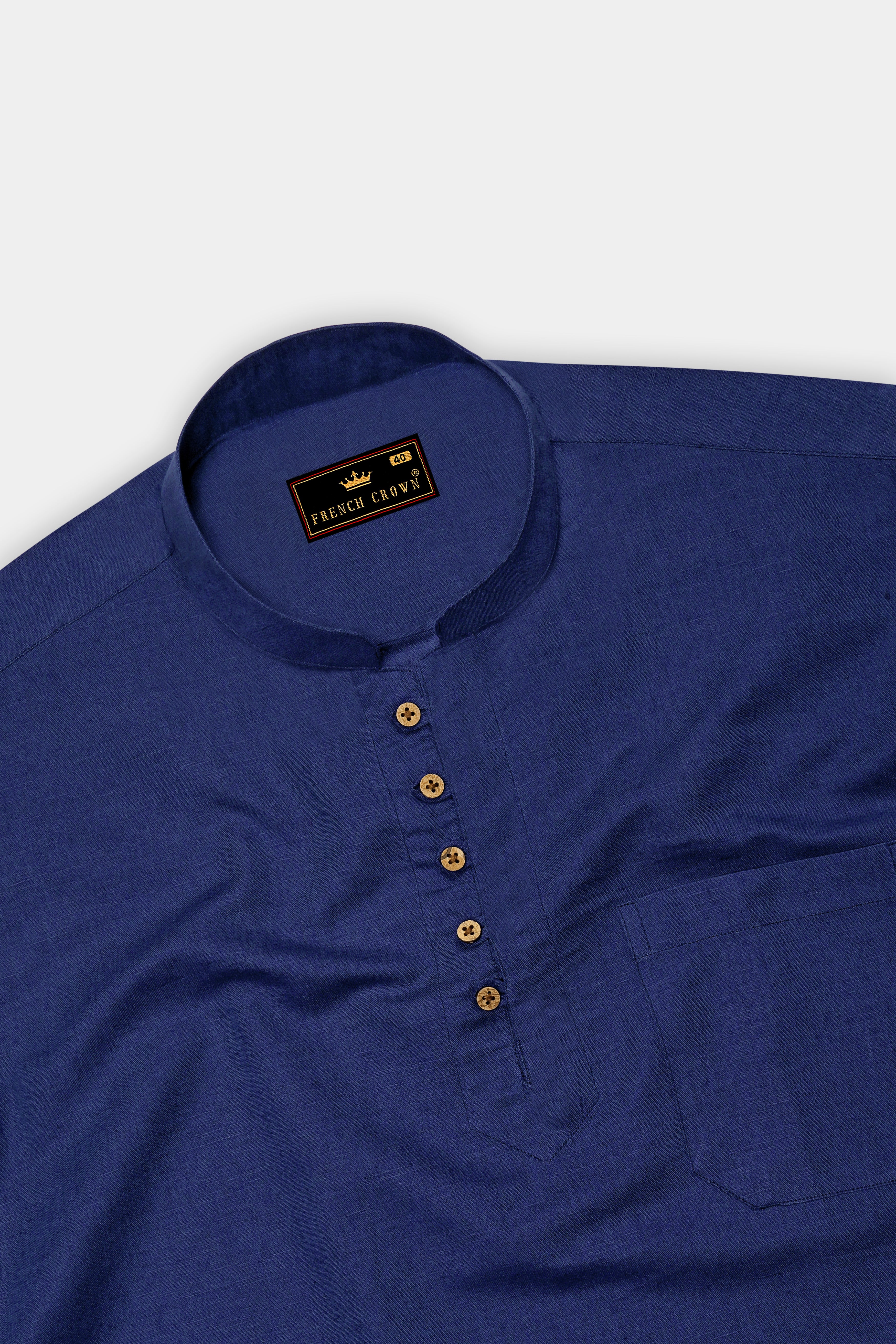 Rhino Blue Luxurious Linen Kurta Shirt
