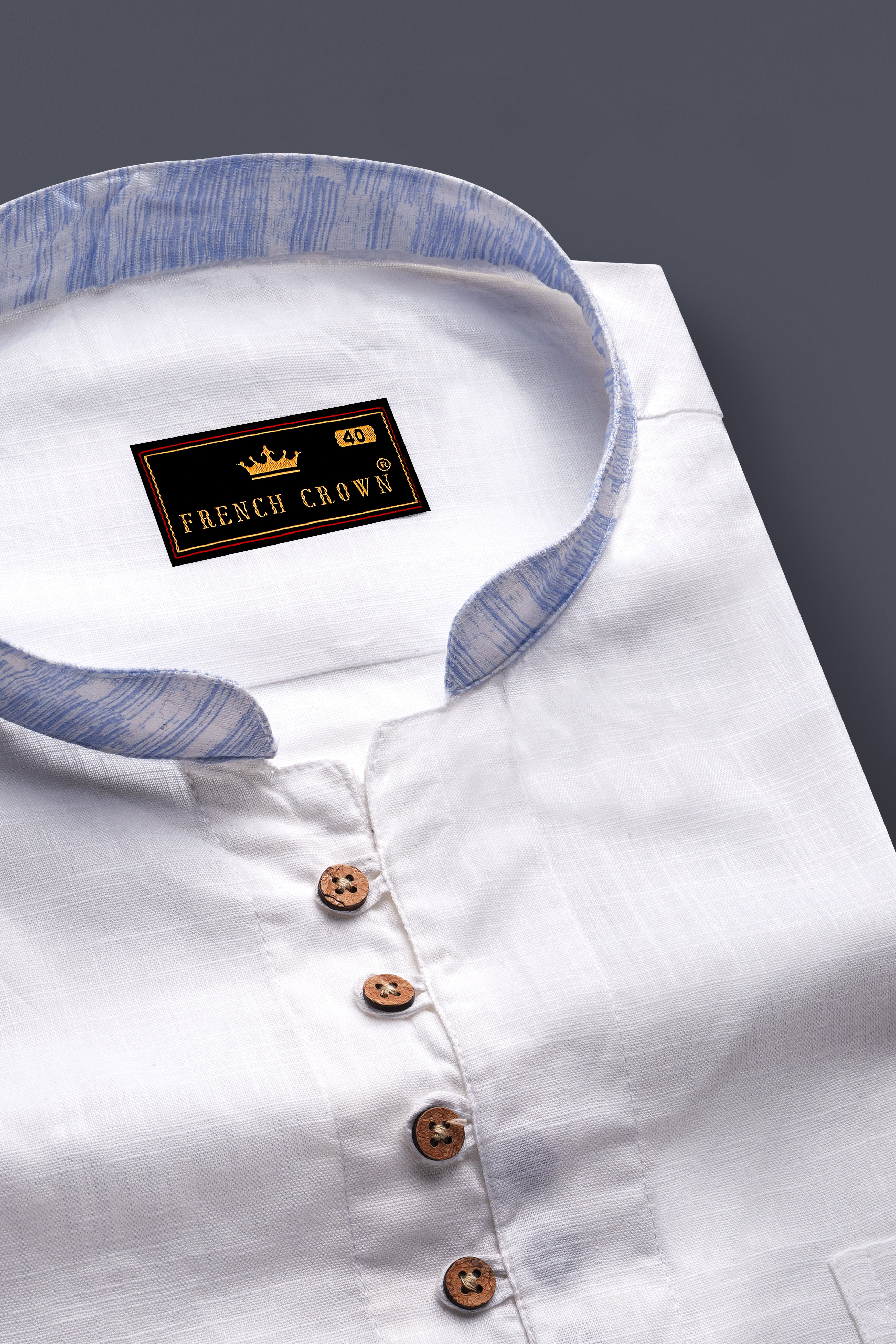 White with lilac cuff-collar Luxurious Linen Kurta Shirt