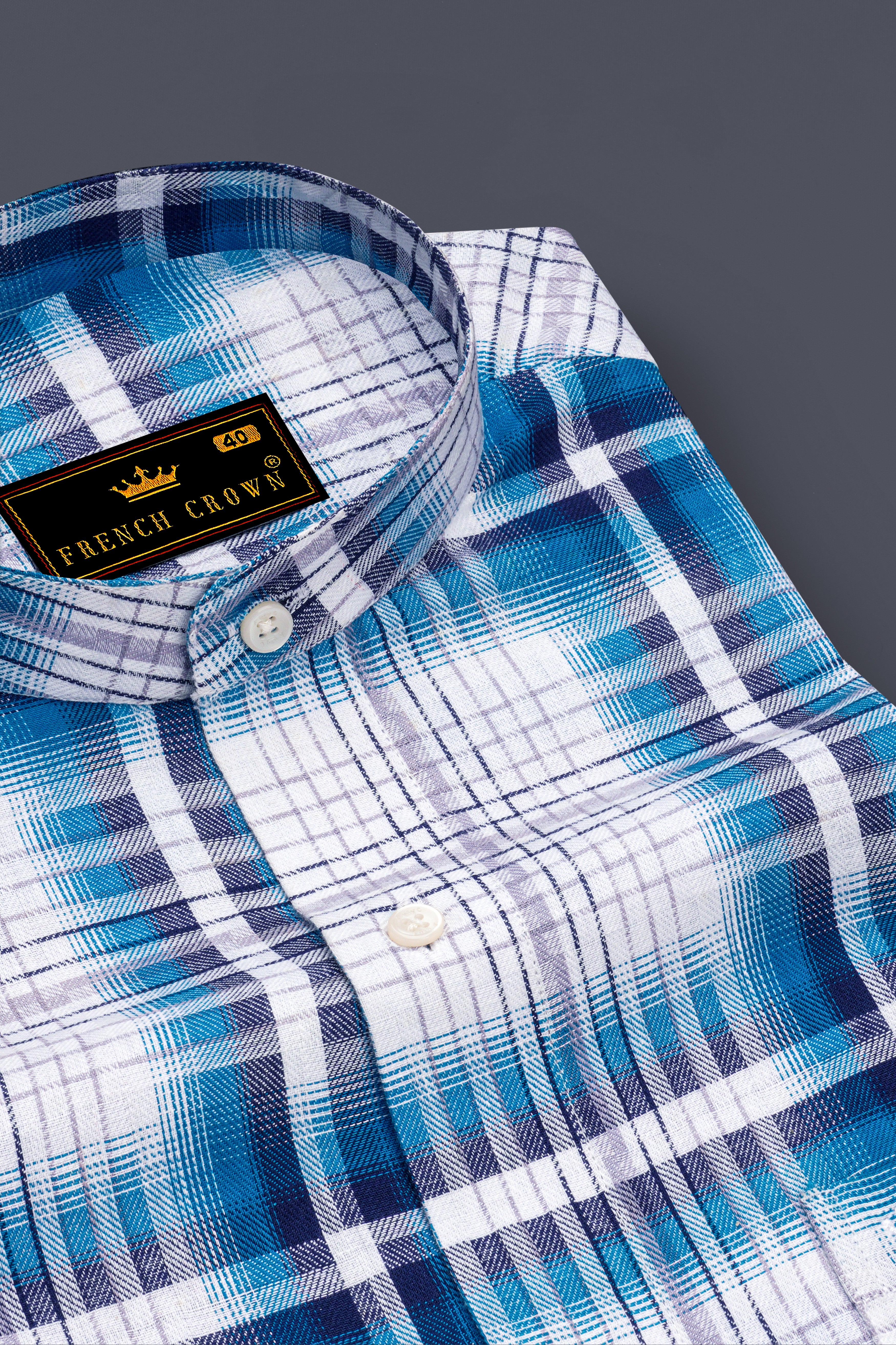 Bright White with Cerulean Twill Windowpane Premium Cotton Shirt