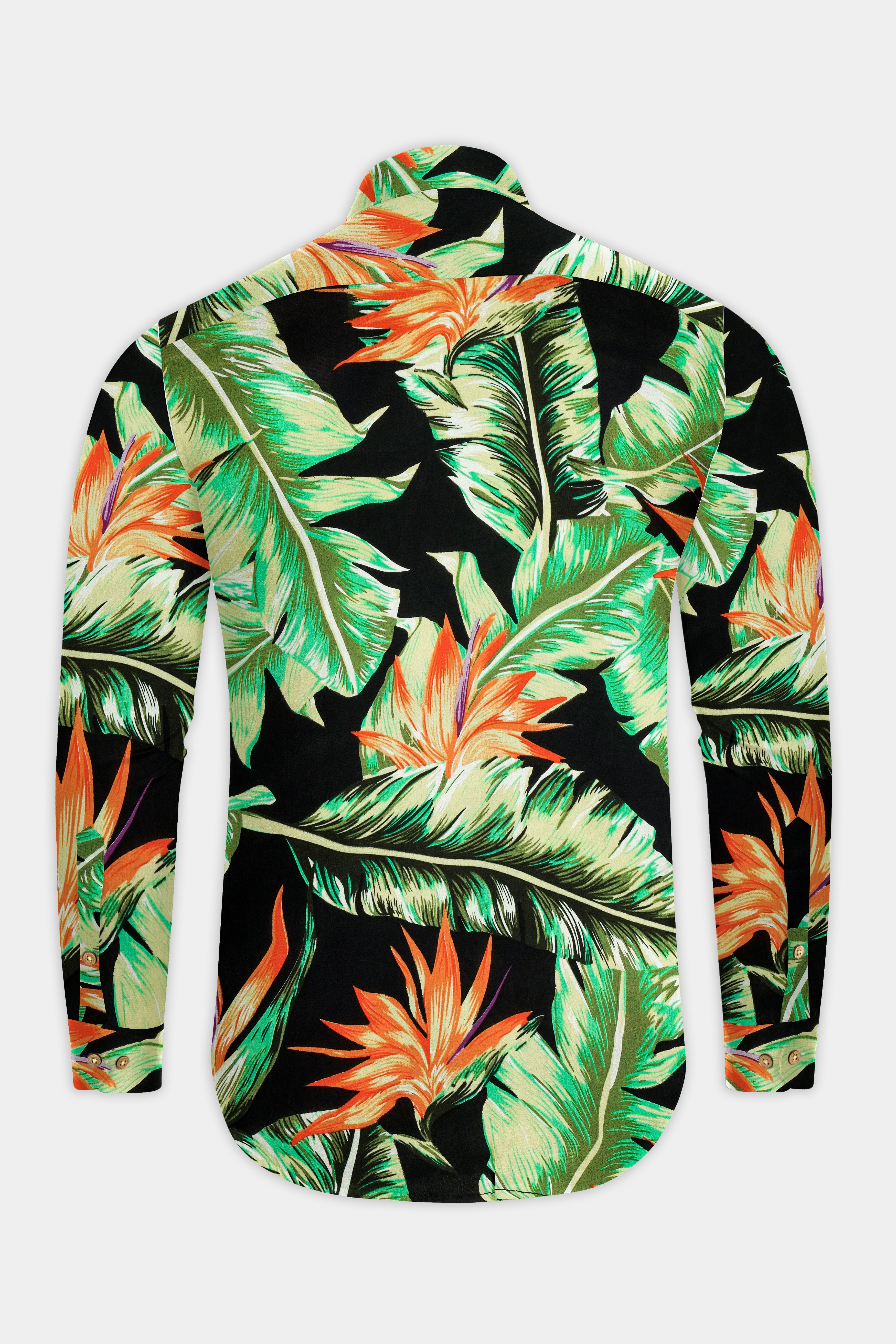 Jade Black Leaves Printed Premium Tencel Kurta Shirt