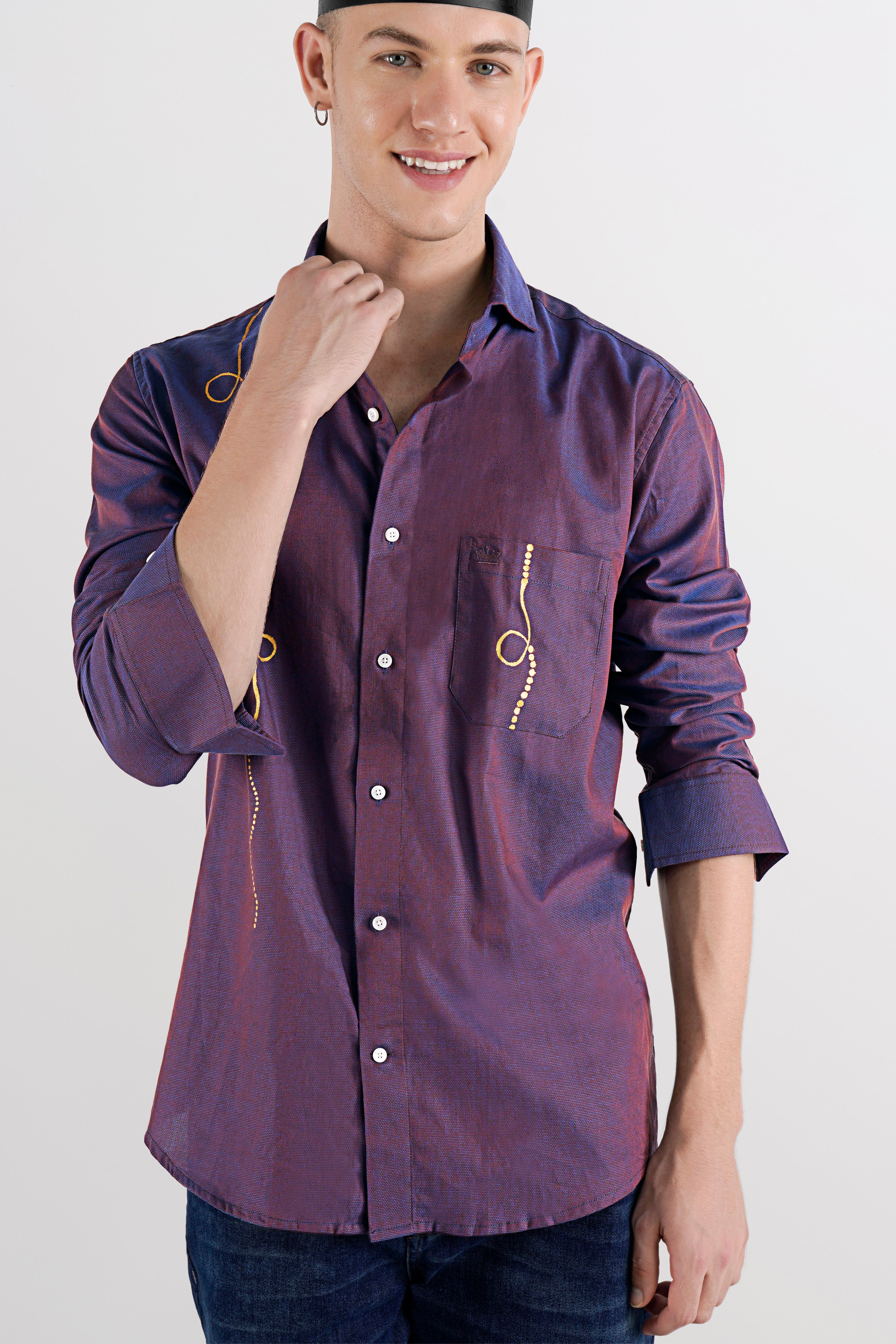 Byzantium Purple Two Tone Hand Painted Dobby Premium Giza Cotton Shirt