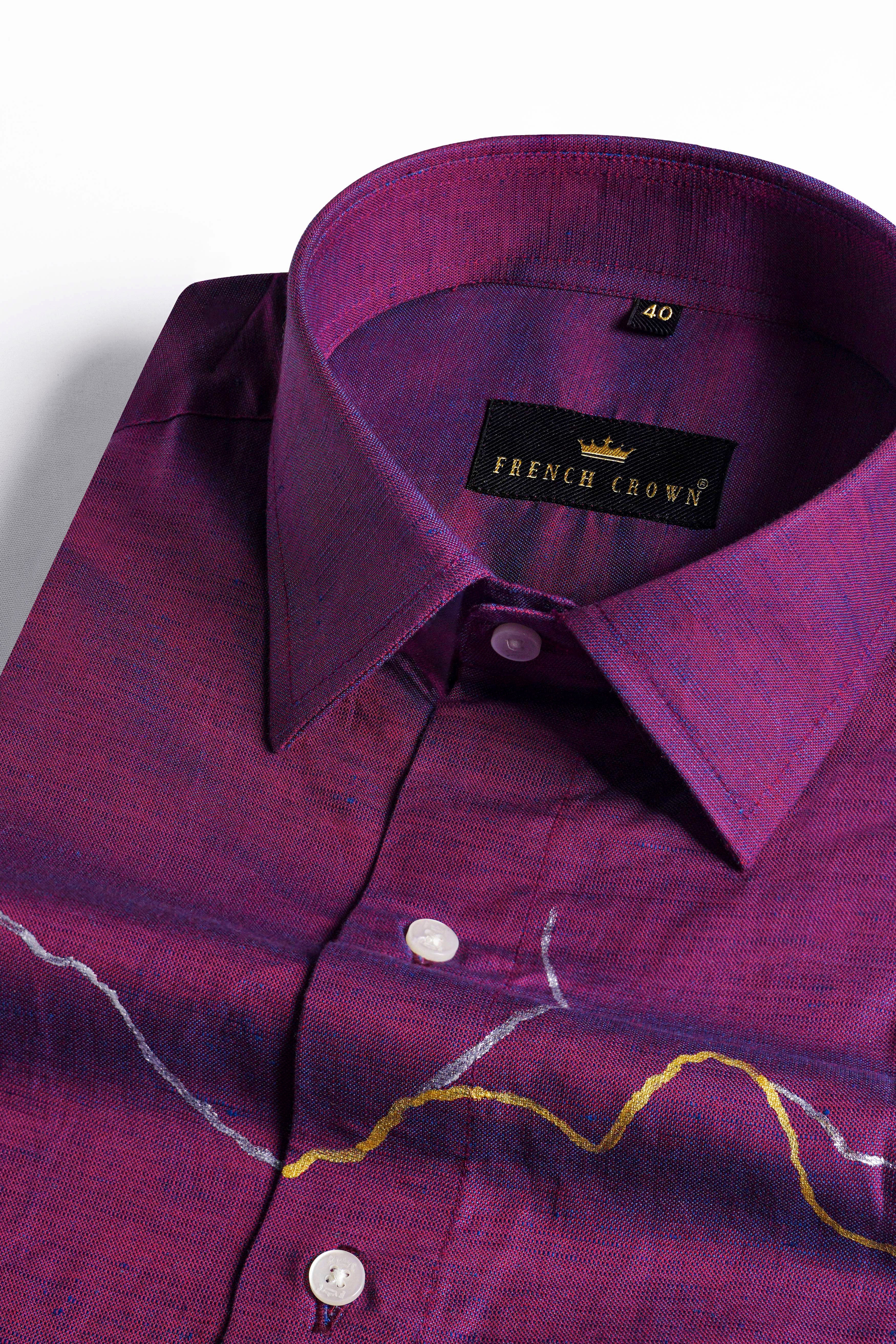 Chamelot Pink and Biscay Blue Hand Painted Dobby Premium Giza Cotton Designer Shirt
