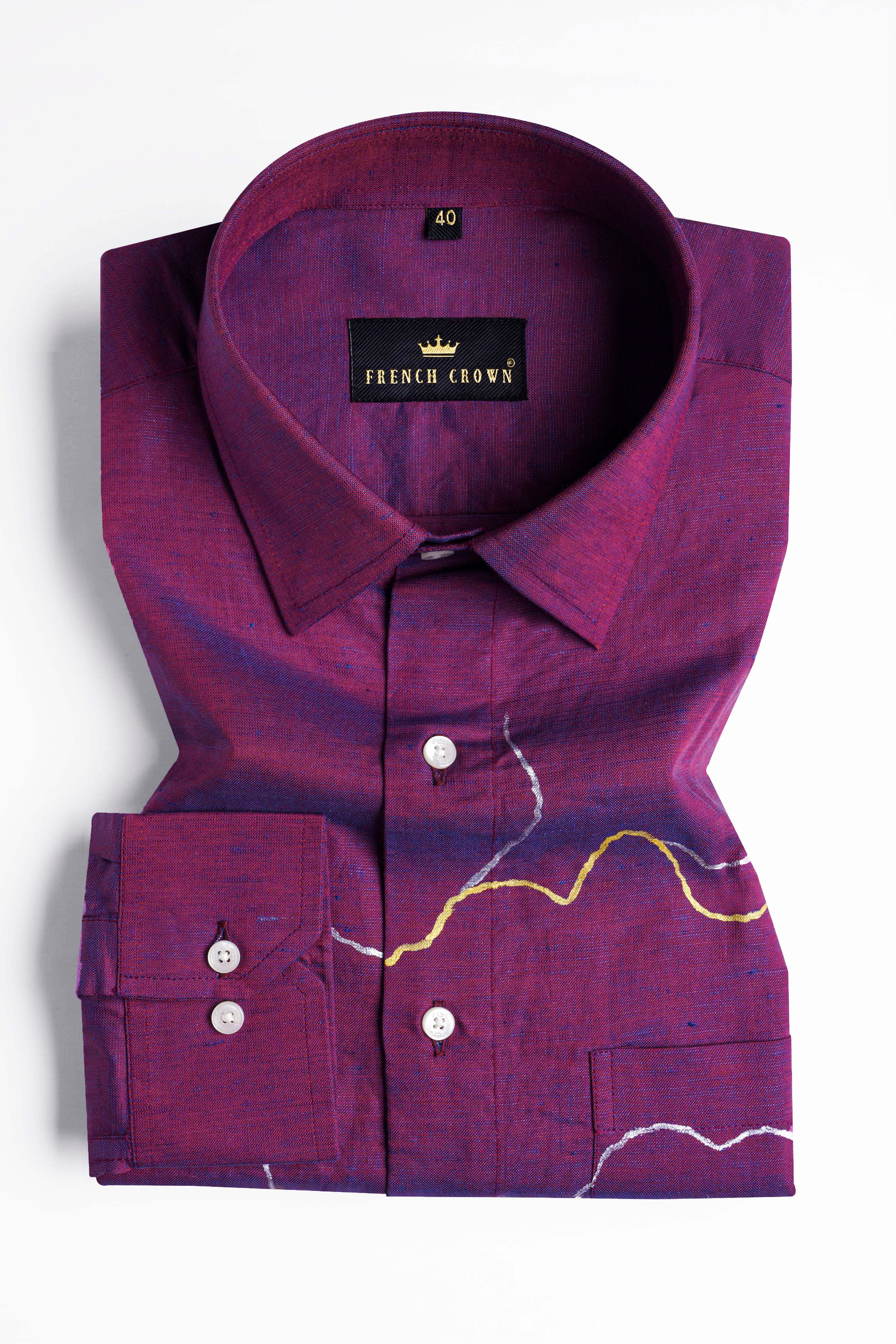Chamelot Pink and Biscay Blue Hand Painted Dobby Premium Giza Cotton Designer Shirt
