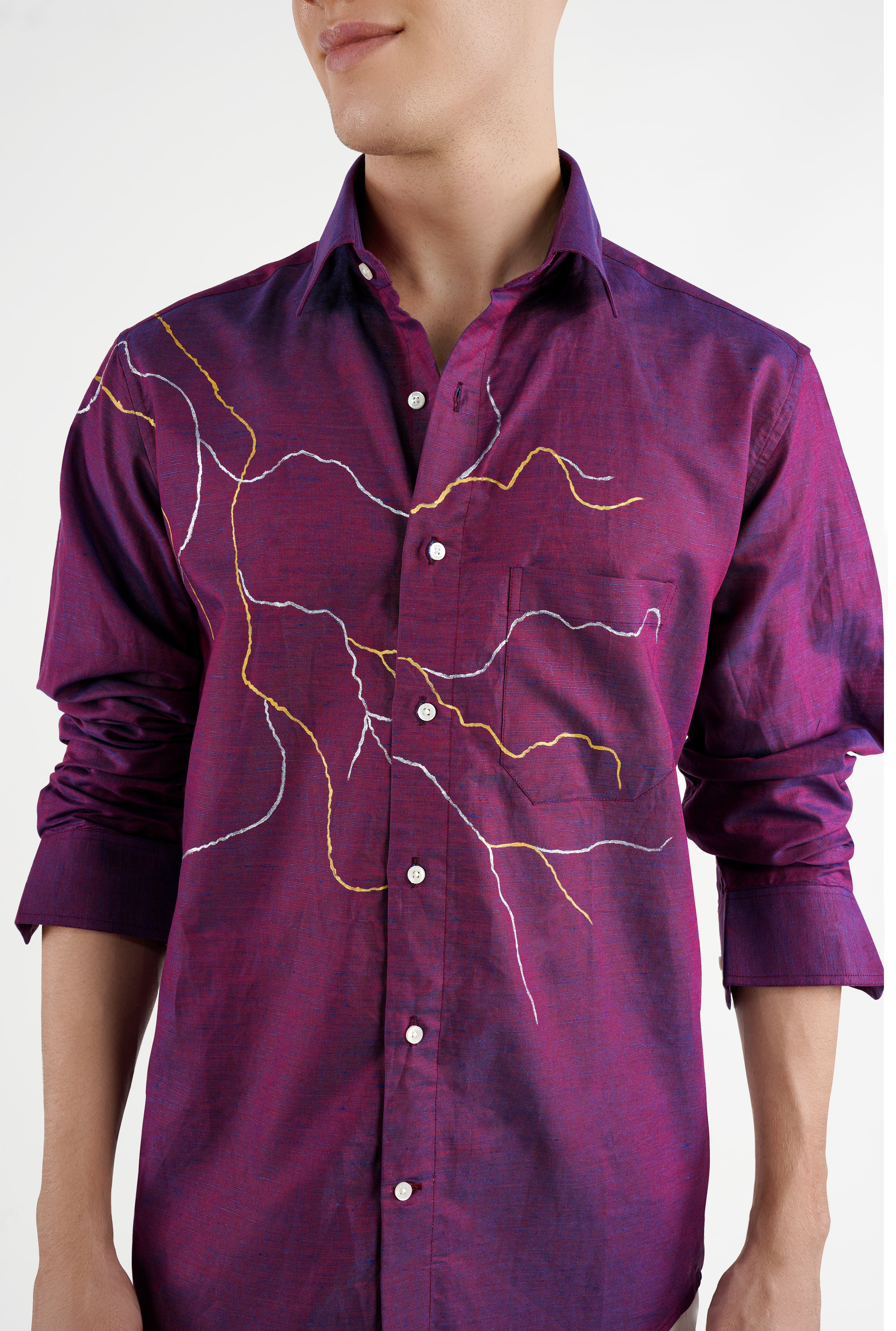 Chamelot Pink and Biscay Blue Hand Painted Dobby Premium Giza Cotton Designer Shirt