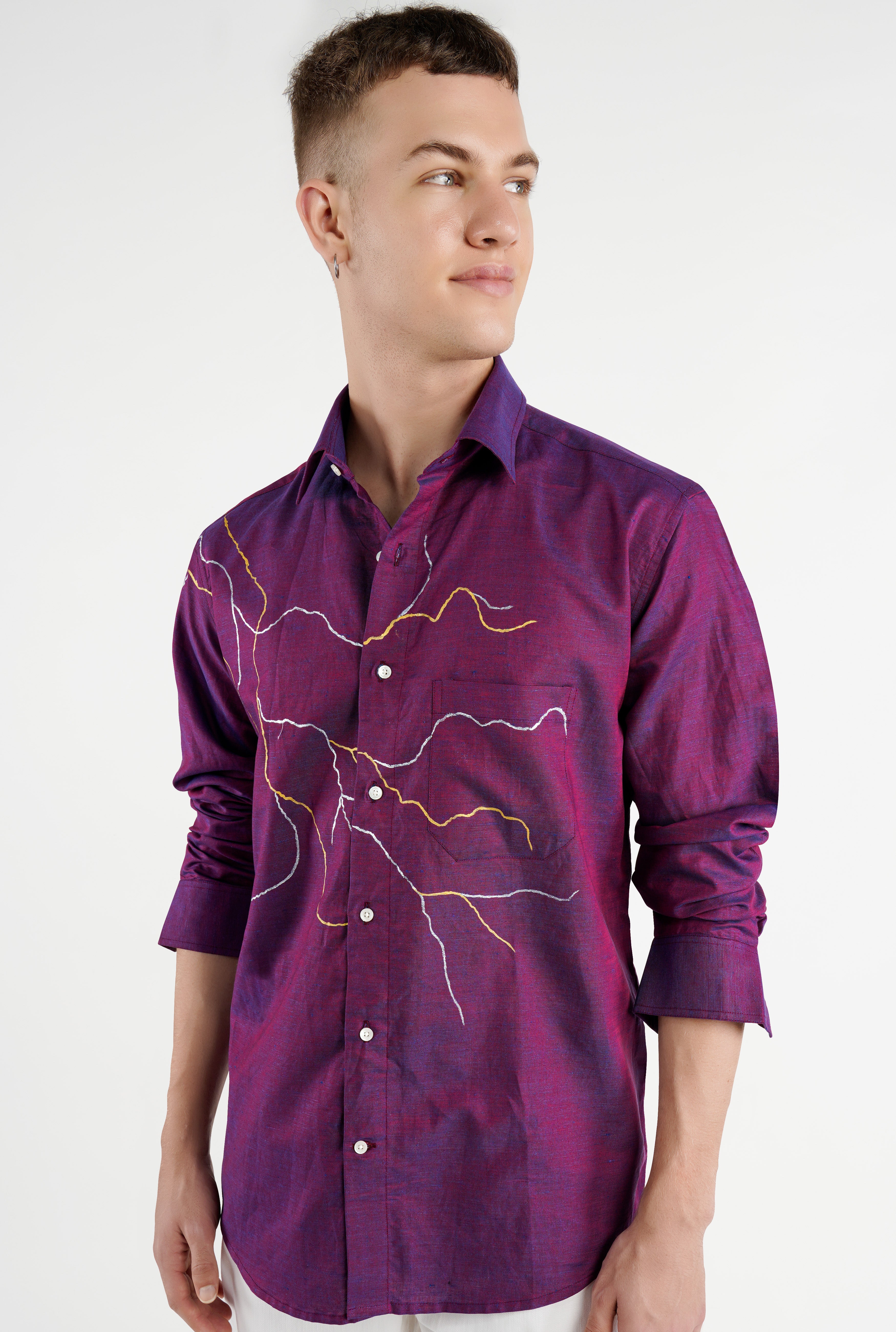 Chamelot Pink and Biscay Blue Hand Painted Dobby Premium Giza Cotton Designer Shirt
