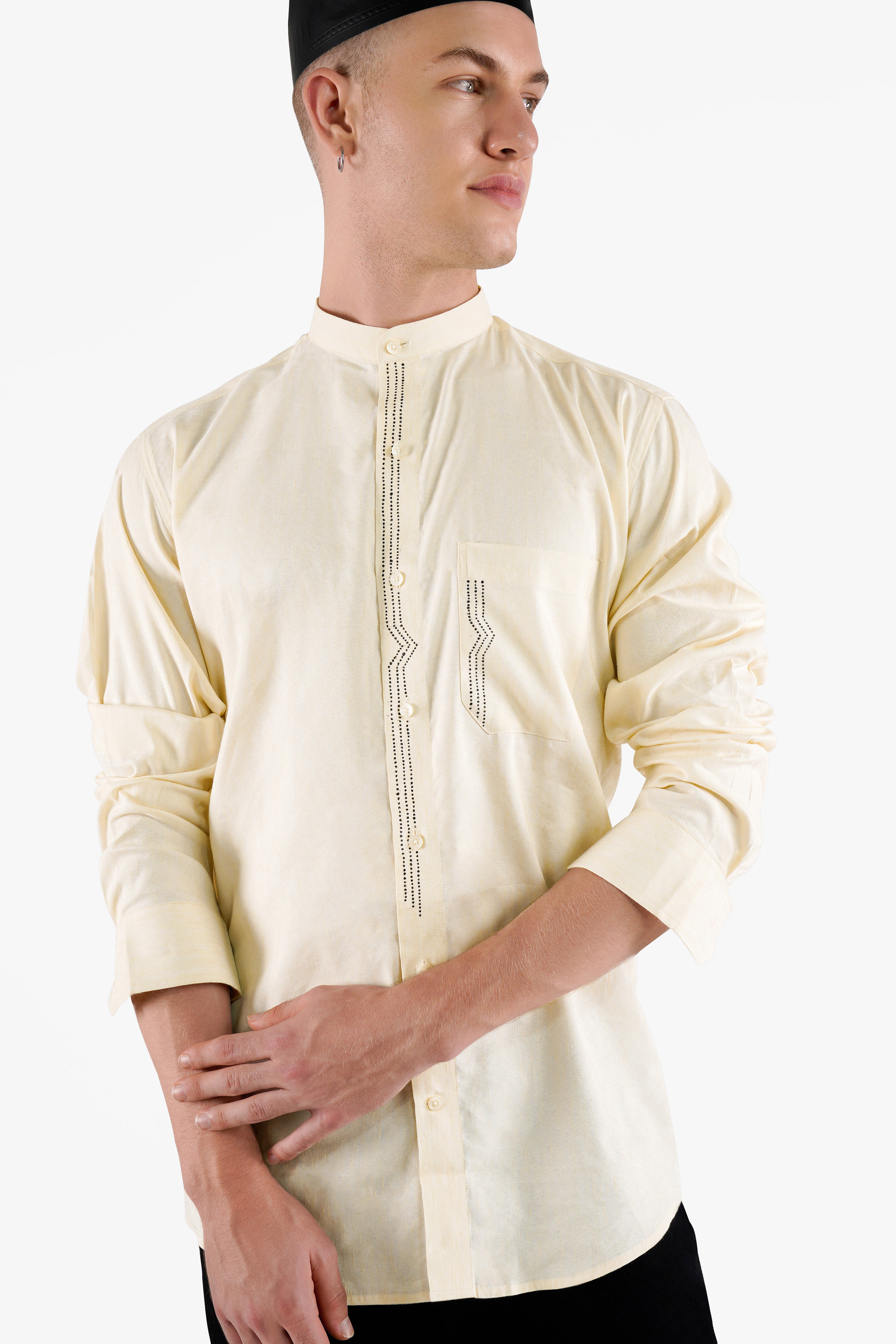 Albescent Beige Hand Painted Luxurious Linen Designer Shirt